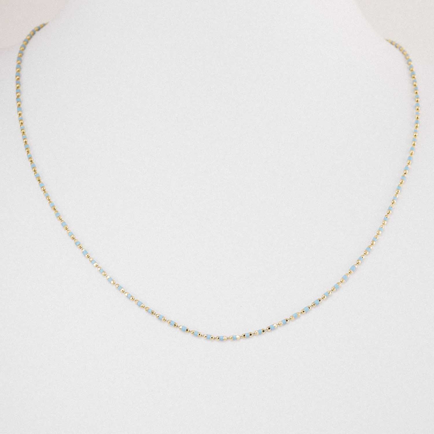 14 Ayar Açık Mavi Renkli Mineli Altın Zincir Kolye