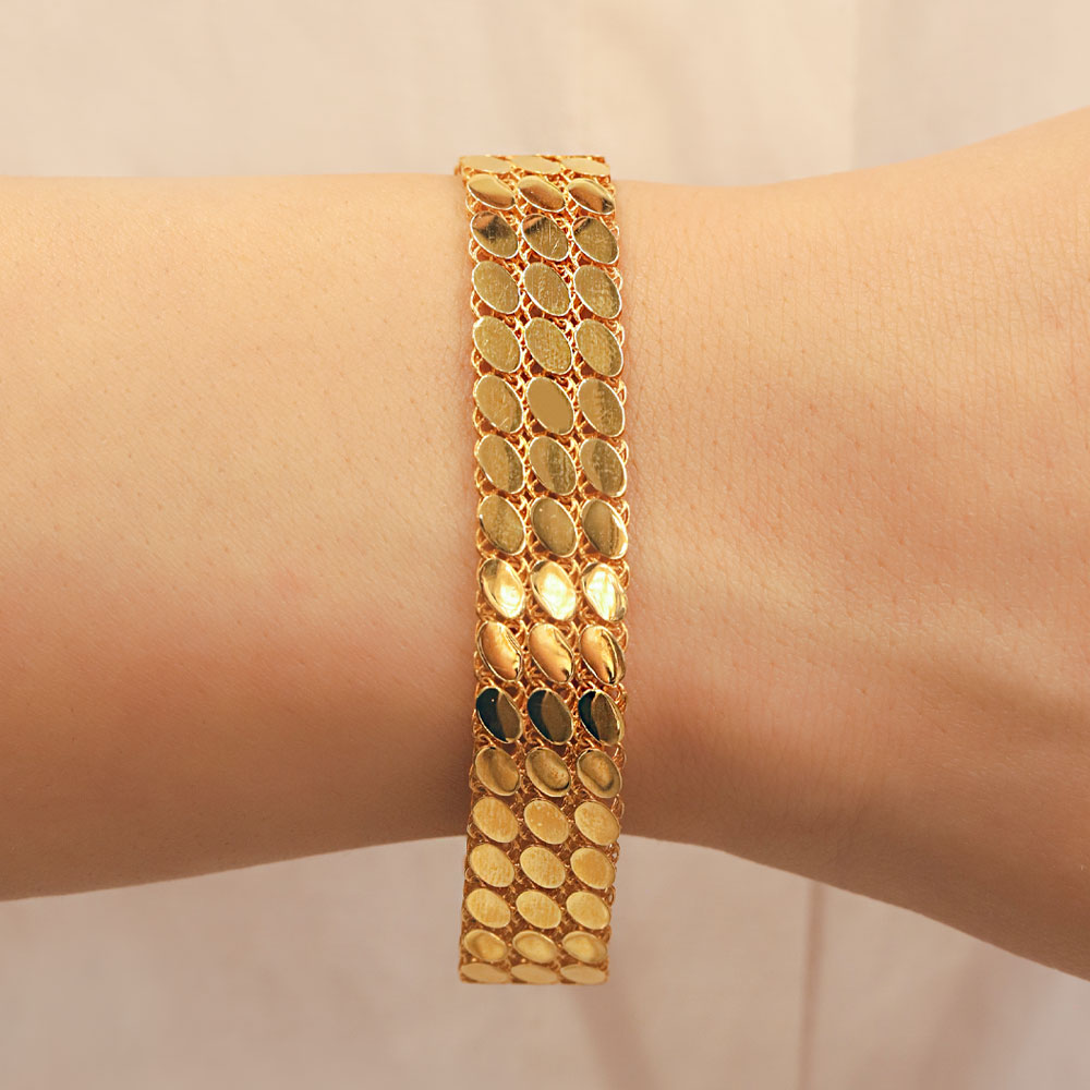 14 Ayar Altın 22 Ayar Görünümlü 3 Sıra Arpa Bileklik