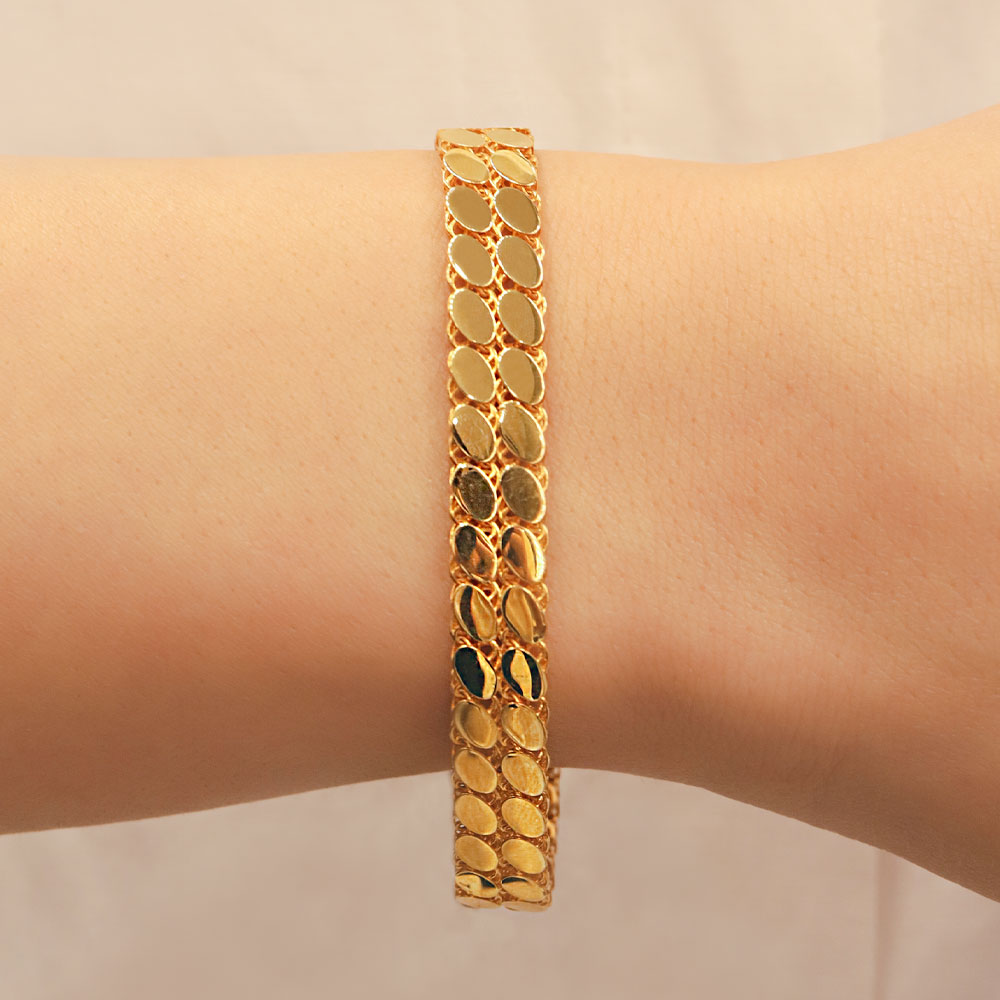 14 Ayar Altın 22 Ayar Görünümlü Çift Sıra Arpa Bileklik