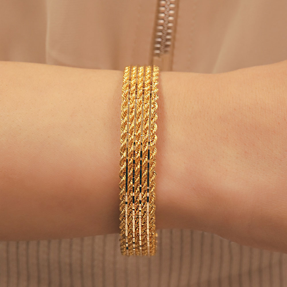 14 Ayar Altın 5 Sıra Halat Şerit Bilezik