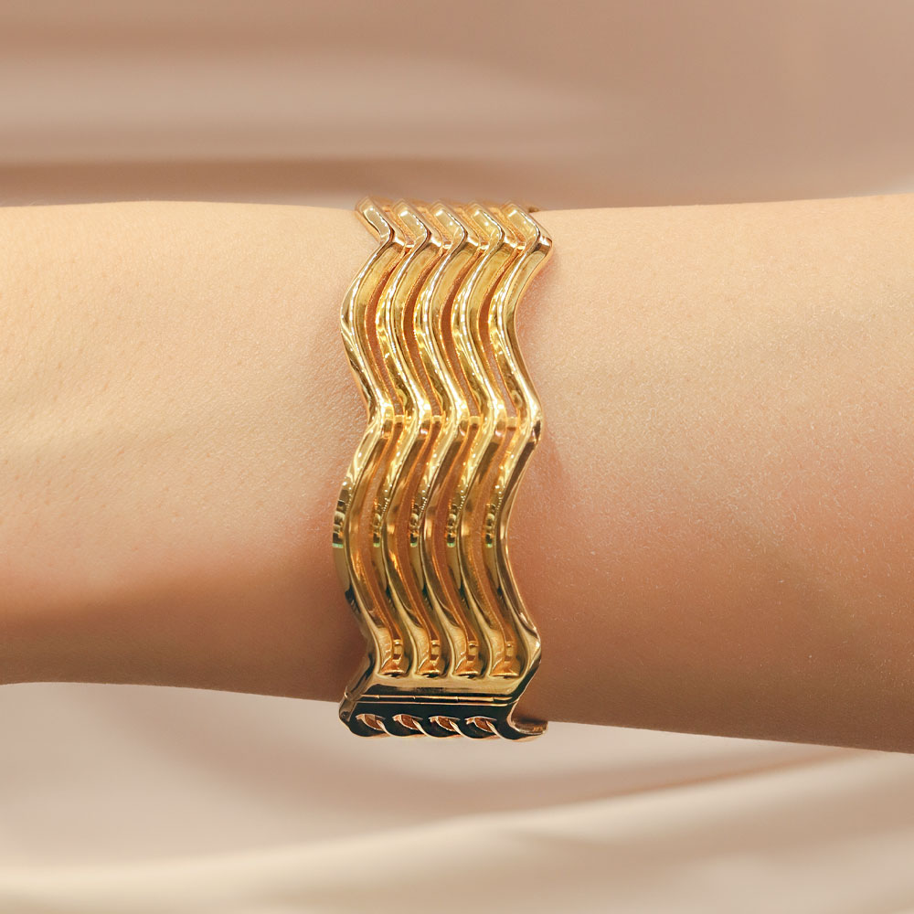 14 Ayar Altın 5 Sıra Zikzak Kelepçe Bilezik