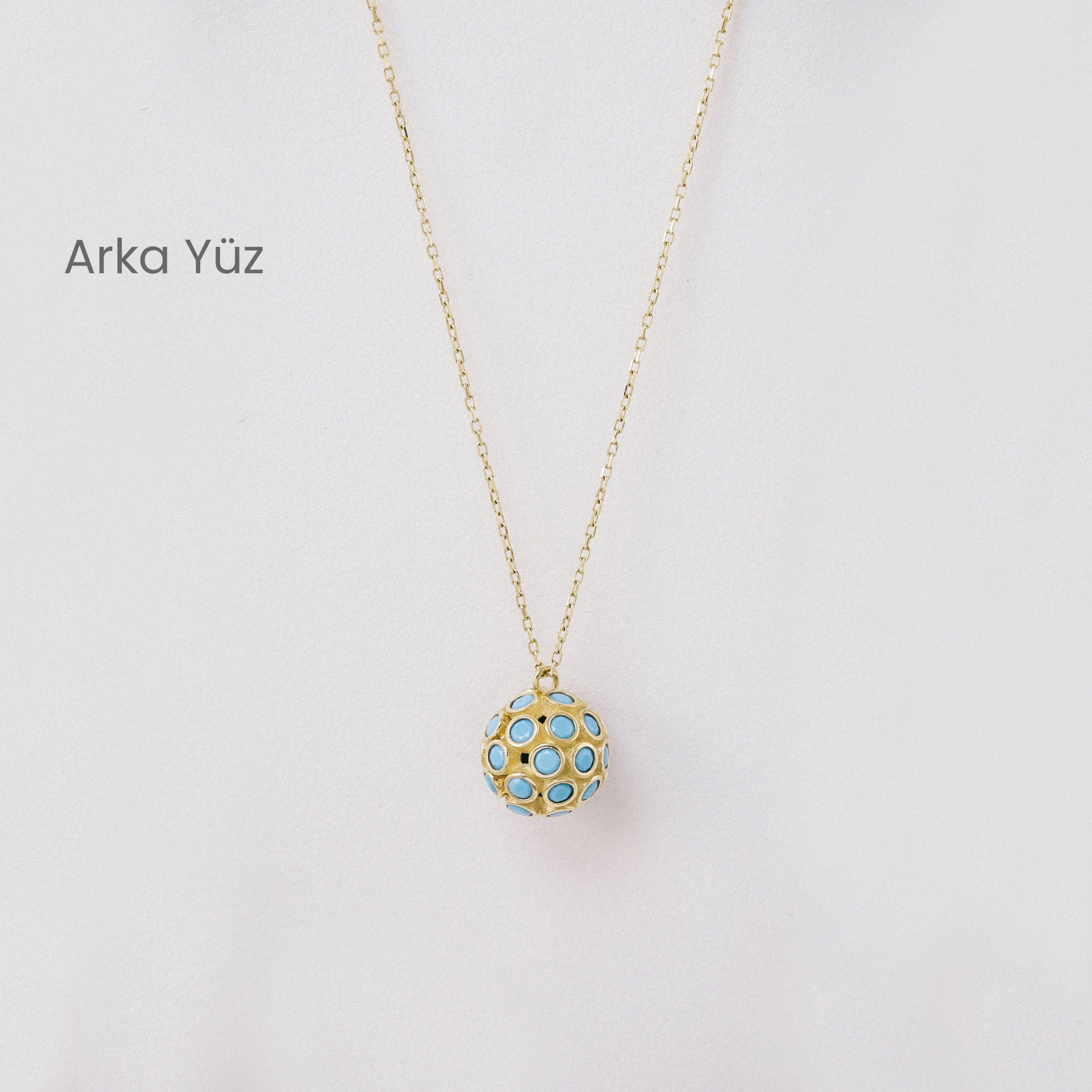 14 Ayar Altın Açık Mavi Mine Top Kolye