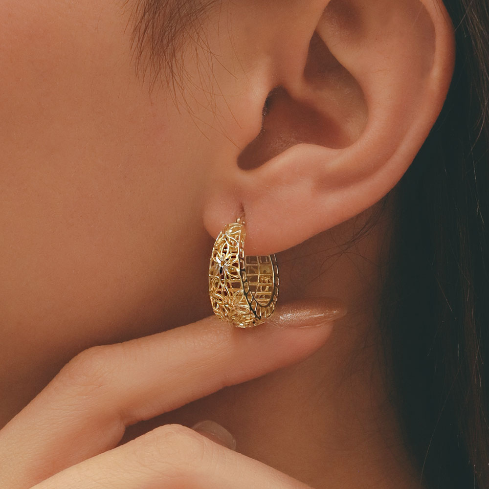 14 Ayar Altın Ajurlu Fantezi Halka Küpe