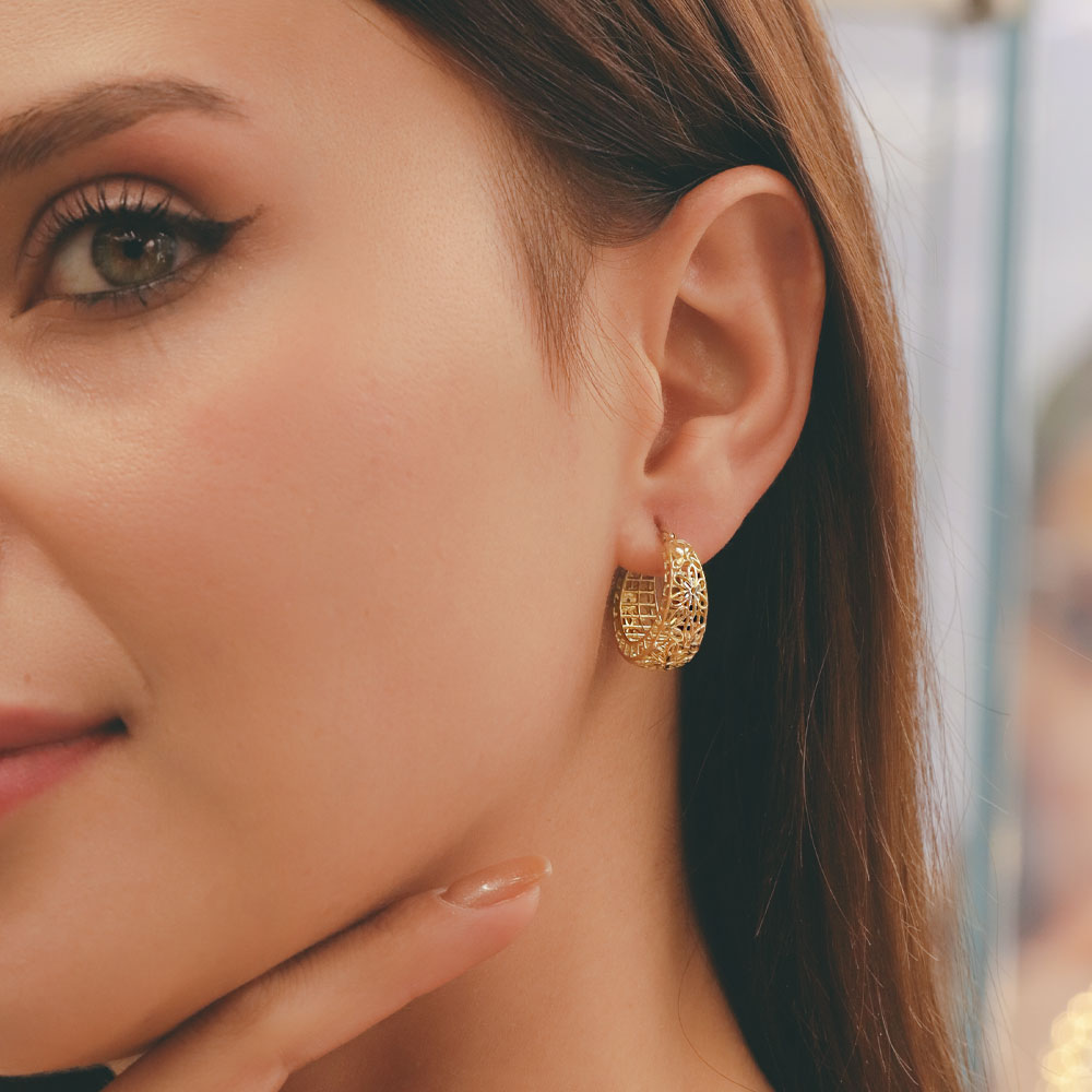 14 Ayar Altın Ajurlu Fantezi Halka Küpe