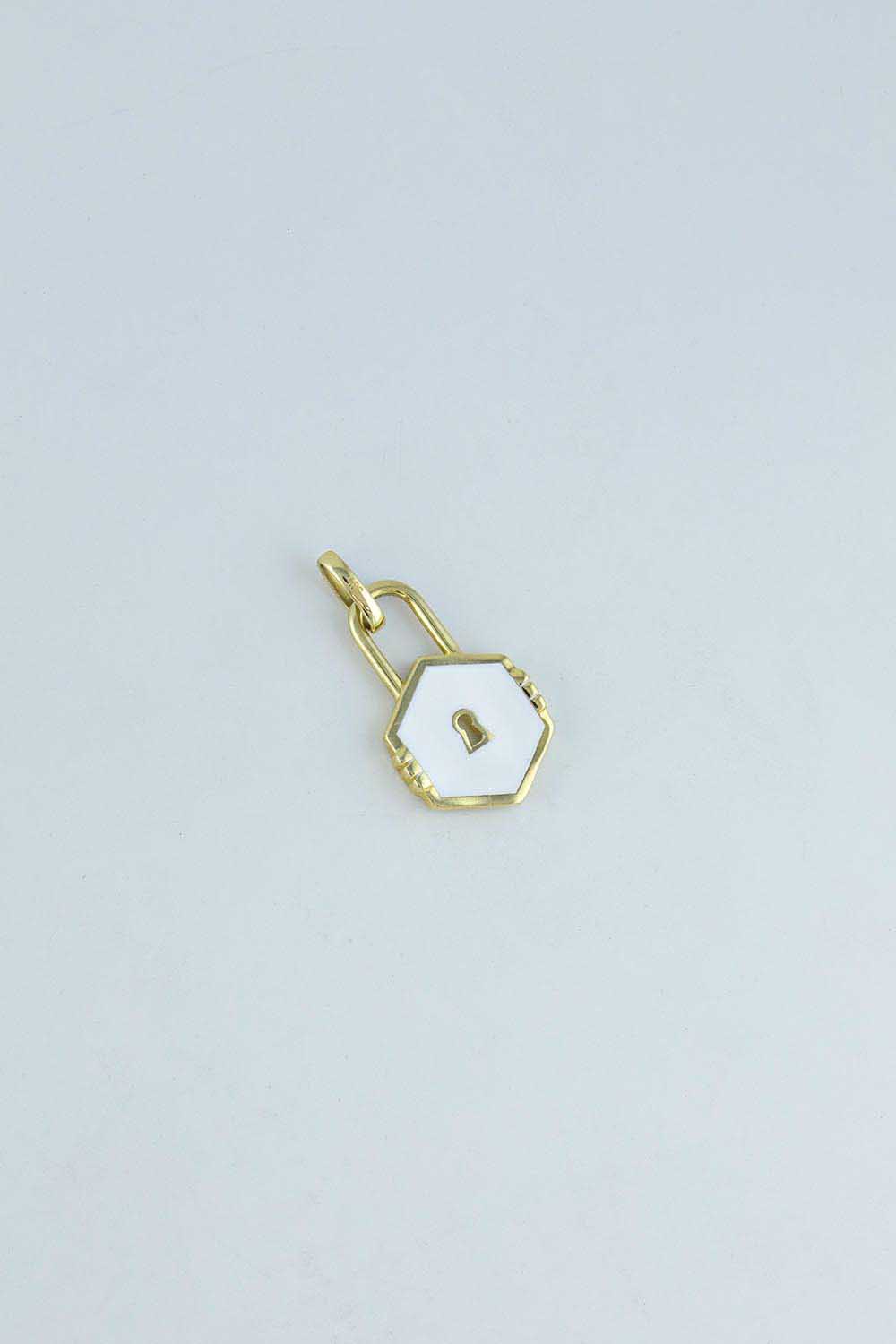 14 Ayar Altın  Altıgen Mineli Kilit Model Kolye Ucu