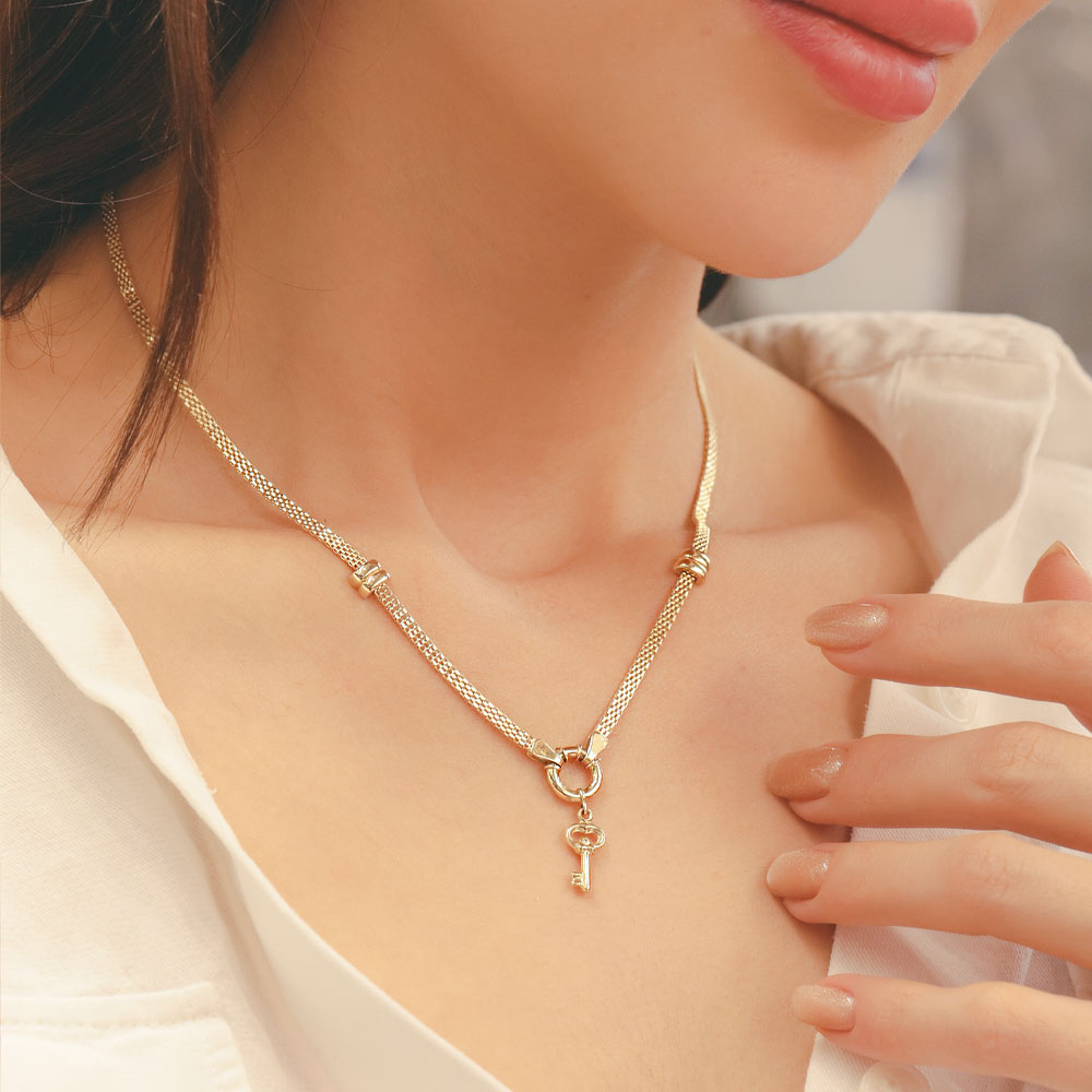 14 Ayar Altın Anahtar Figürlü Zincir Kolye