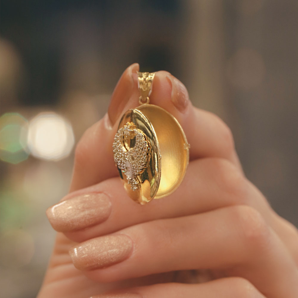 14 Ayar Altın Anka Kuşu Motifli Açılır Kapak Kolye Ucu