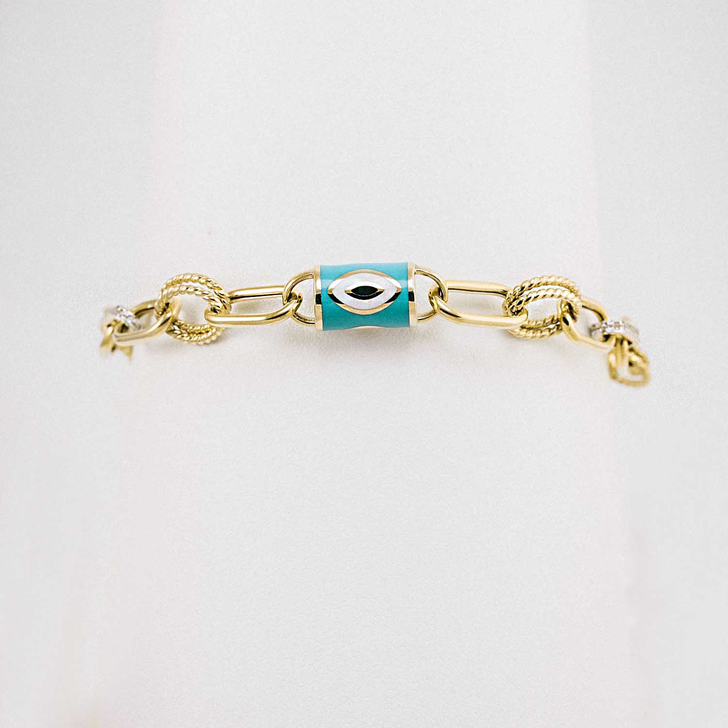 14 Ayar Altın Ataç Model Silindir Nazar Boncuğu Bileklik 