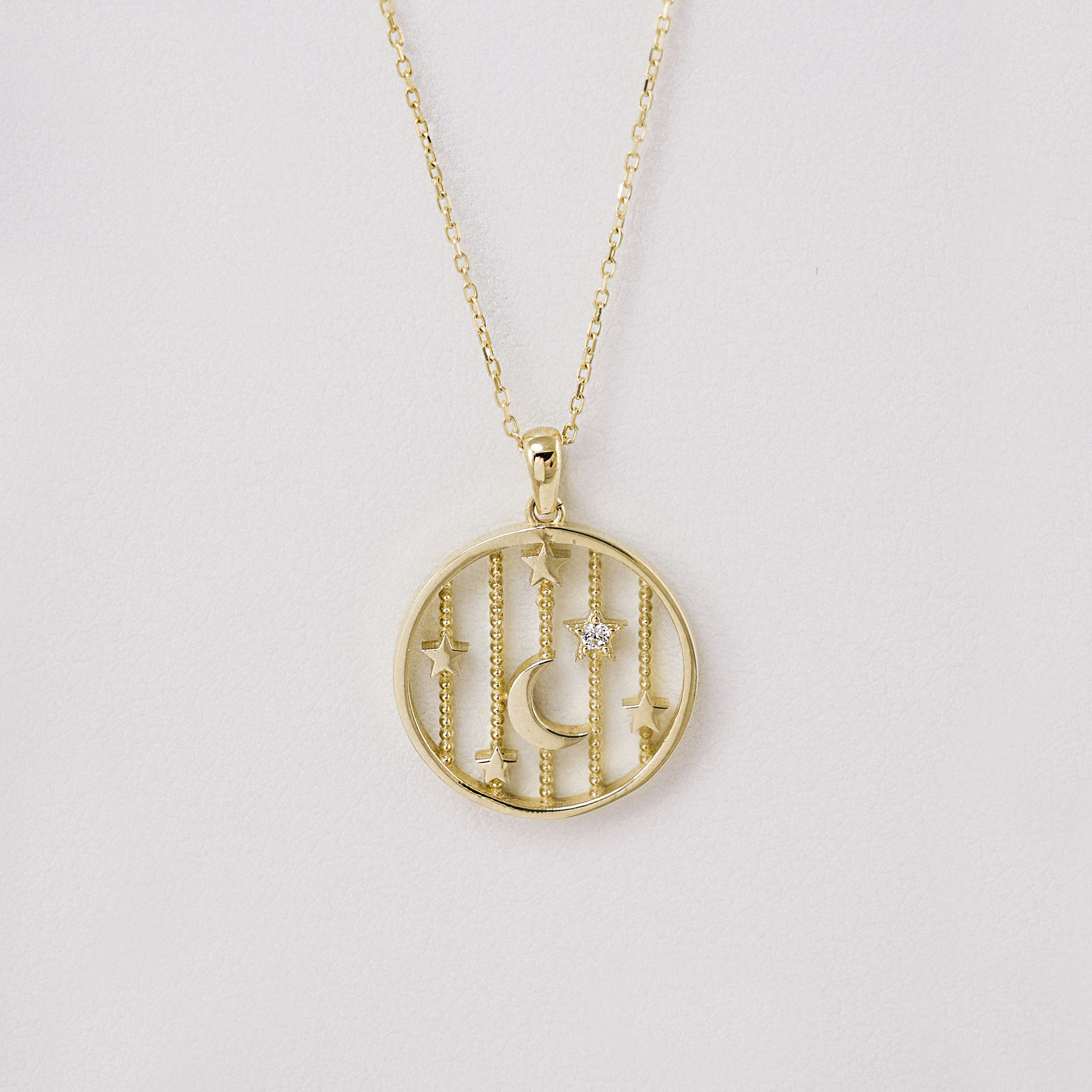 14 Ayar Altın Ay Yıldız ve Yıldız Yağmuru Kolye