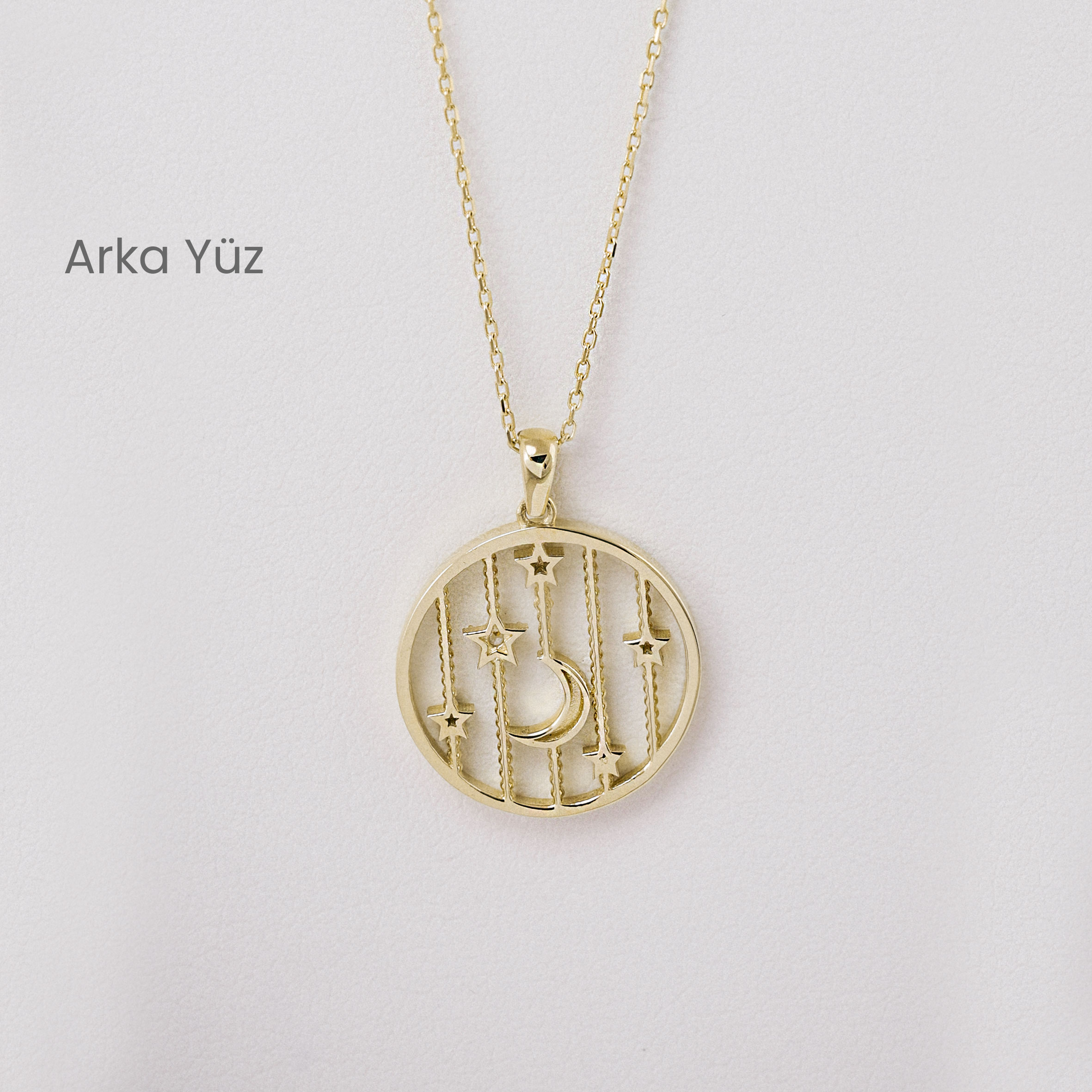 14 Ayar Altın Ay Yıldız ve Yıldız Yağmuru Kolye