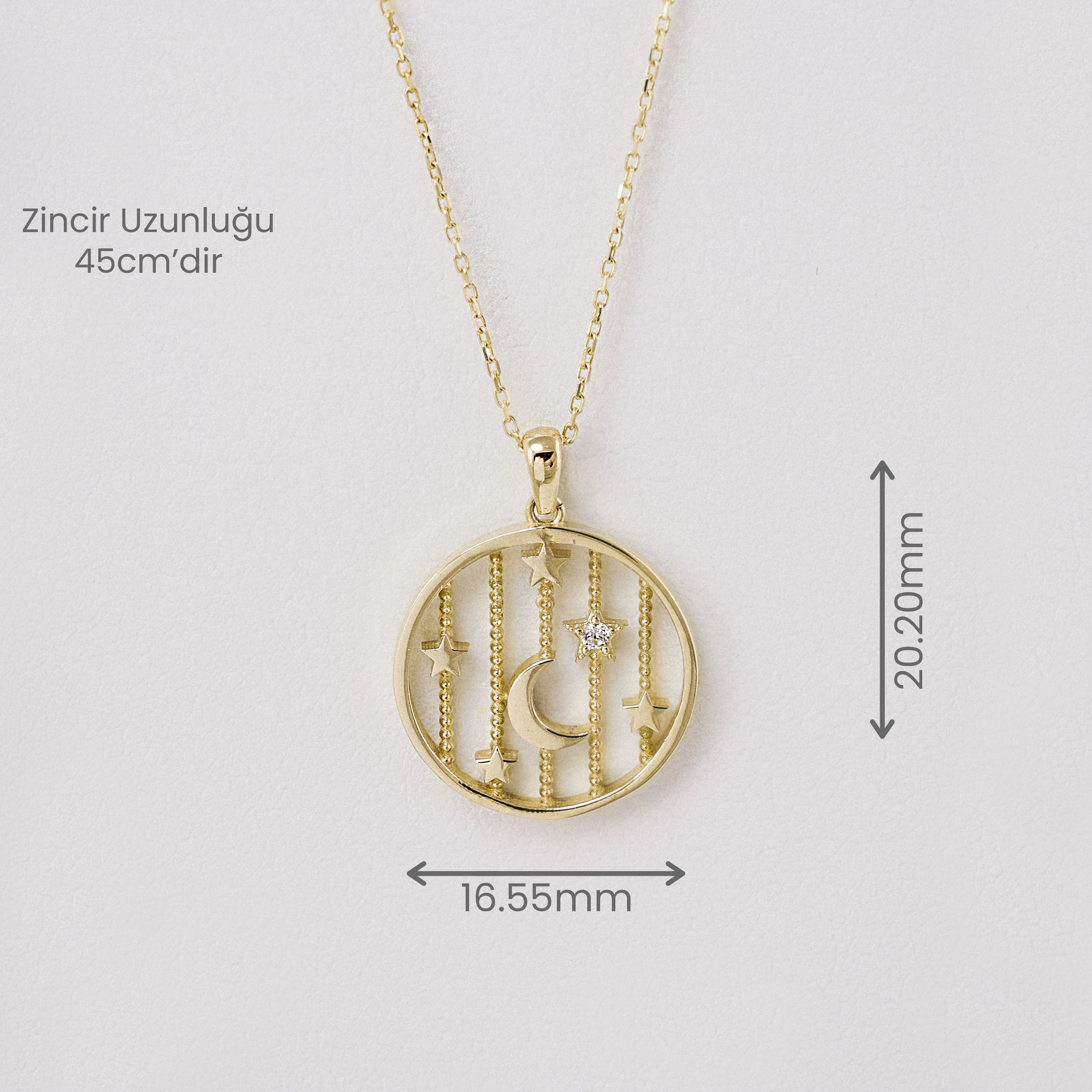 14 Ayar Altın Ay Yıldız ve Yıldız Yağmuru Kolye