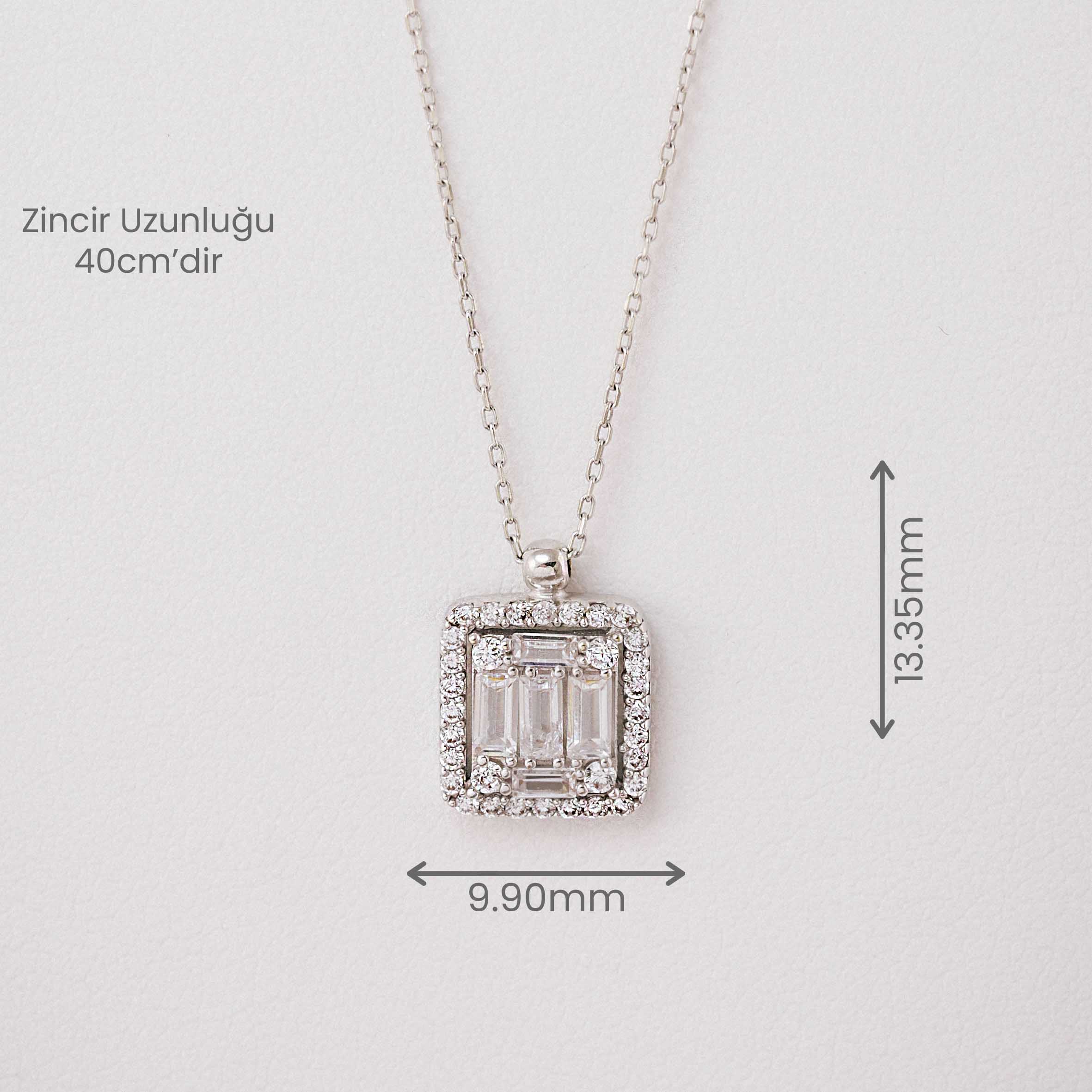 14 Ayar Altın Baget Taşlı Beyaz Renk Kolye