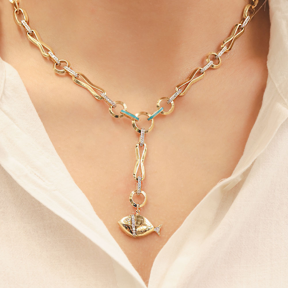 14 Ayar Altın Balık Figürlü Zincir Kolye