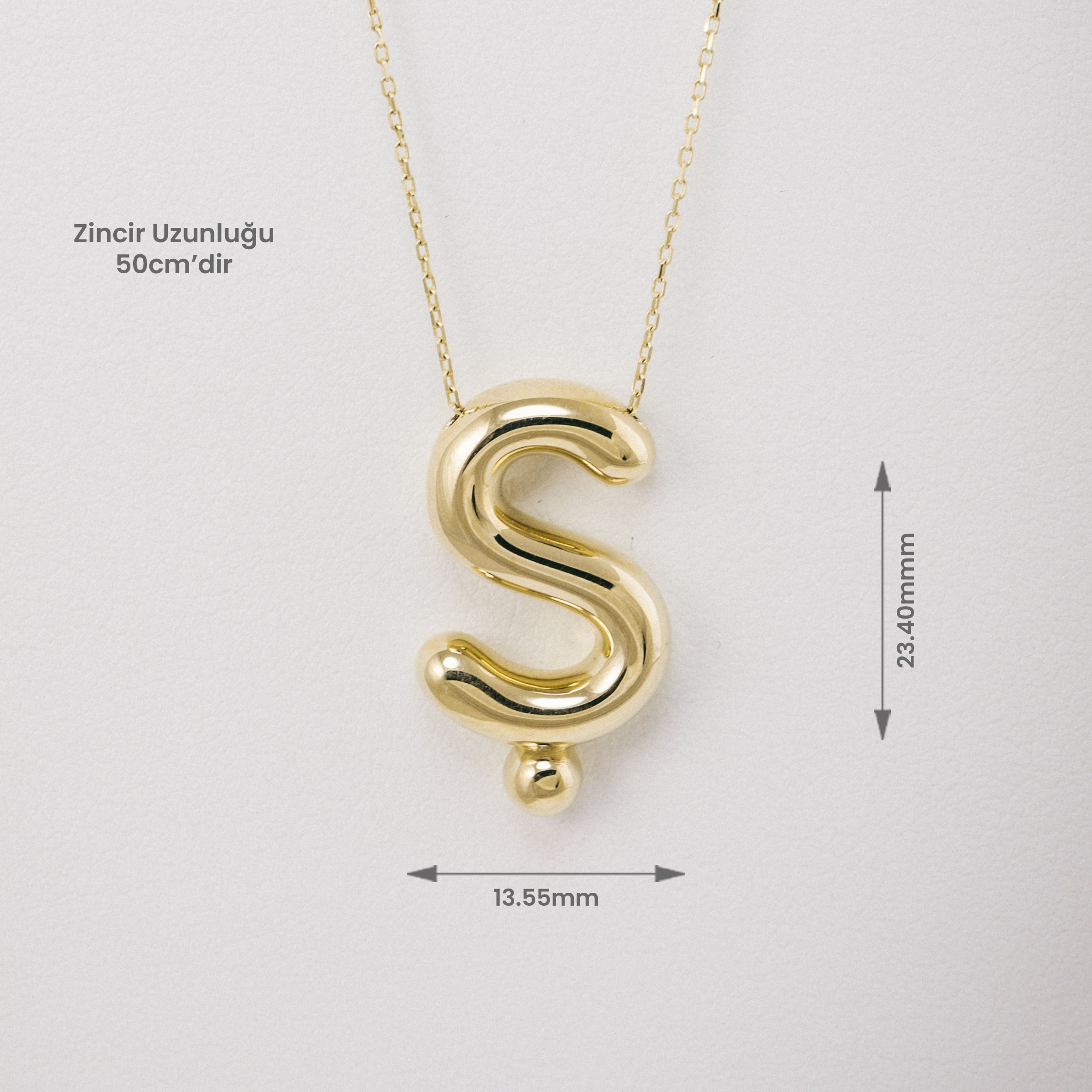 14 Ayar Altın Balon Ş Harfi Kolye
