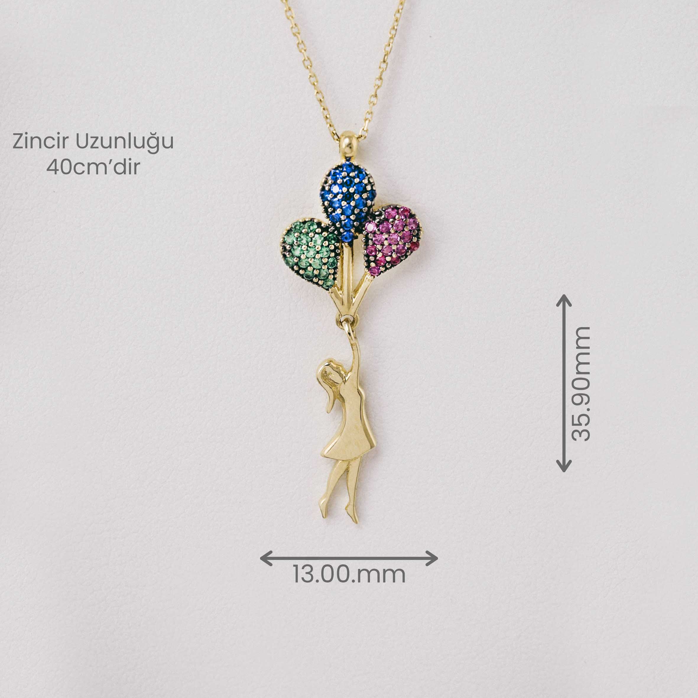 14 Ayar Altın Balonlarla Uçan Kız Kolye