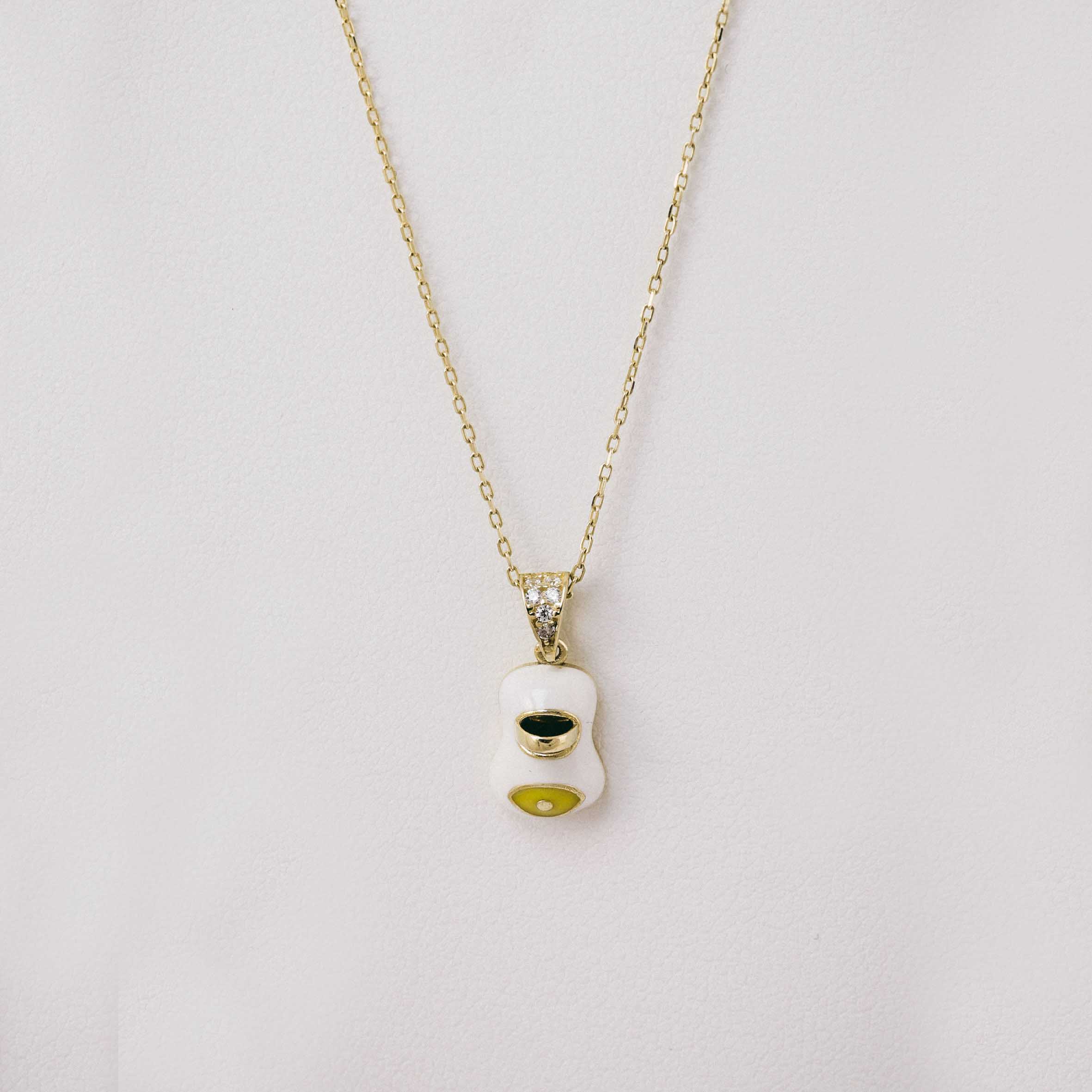 14 Ayar Altın Beyaz Mine Bebek Ayakkabısı (Kapunya) Kolye