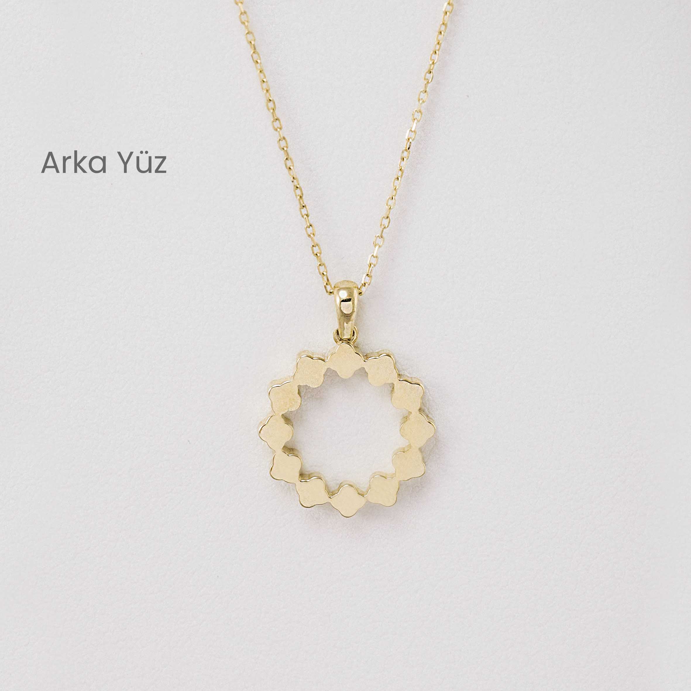 14 Ayar Altın Beyaz Mine Çiçek Halkalı Kolye