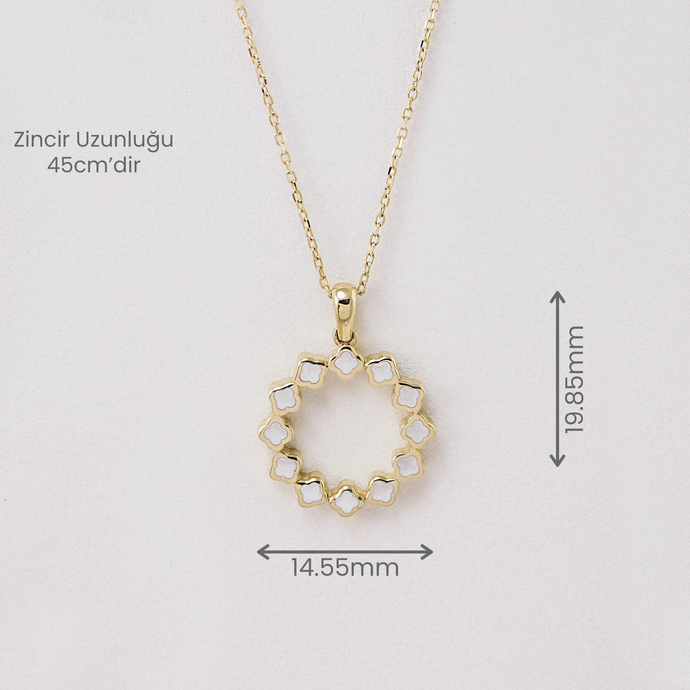 14 Ayar Altın Beyaz Mine Çiçek Halkalı Kolye