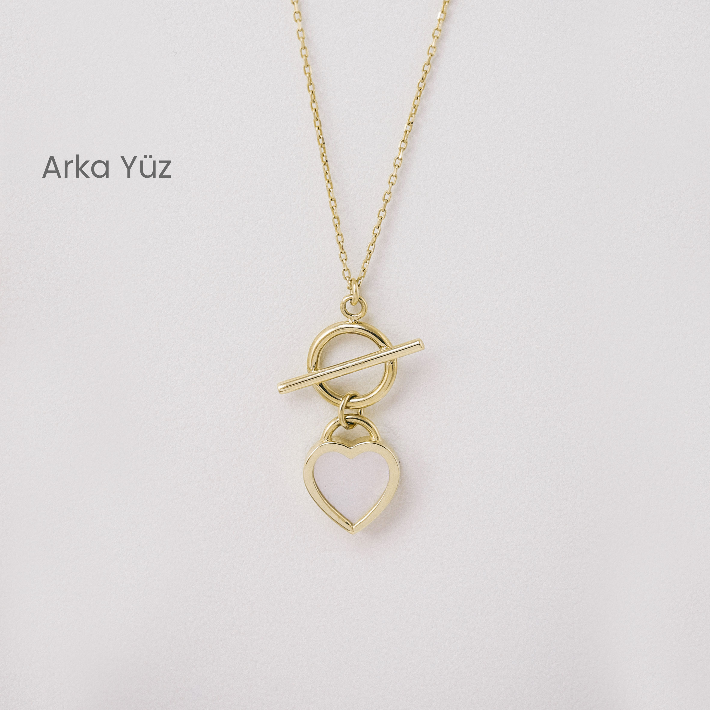 14 Ayar Altın Beyaz Mineli Kalp Toka Kolye