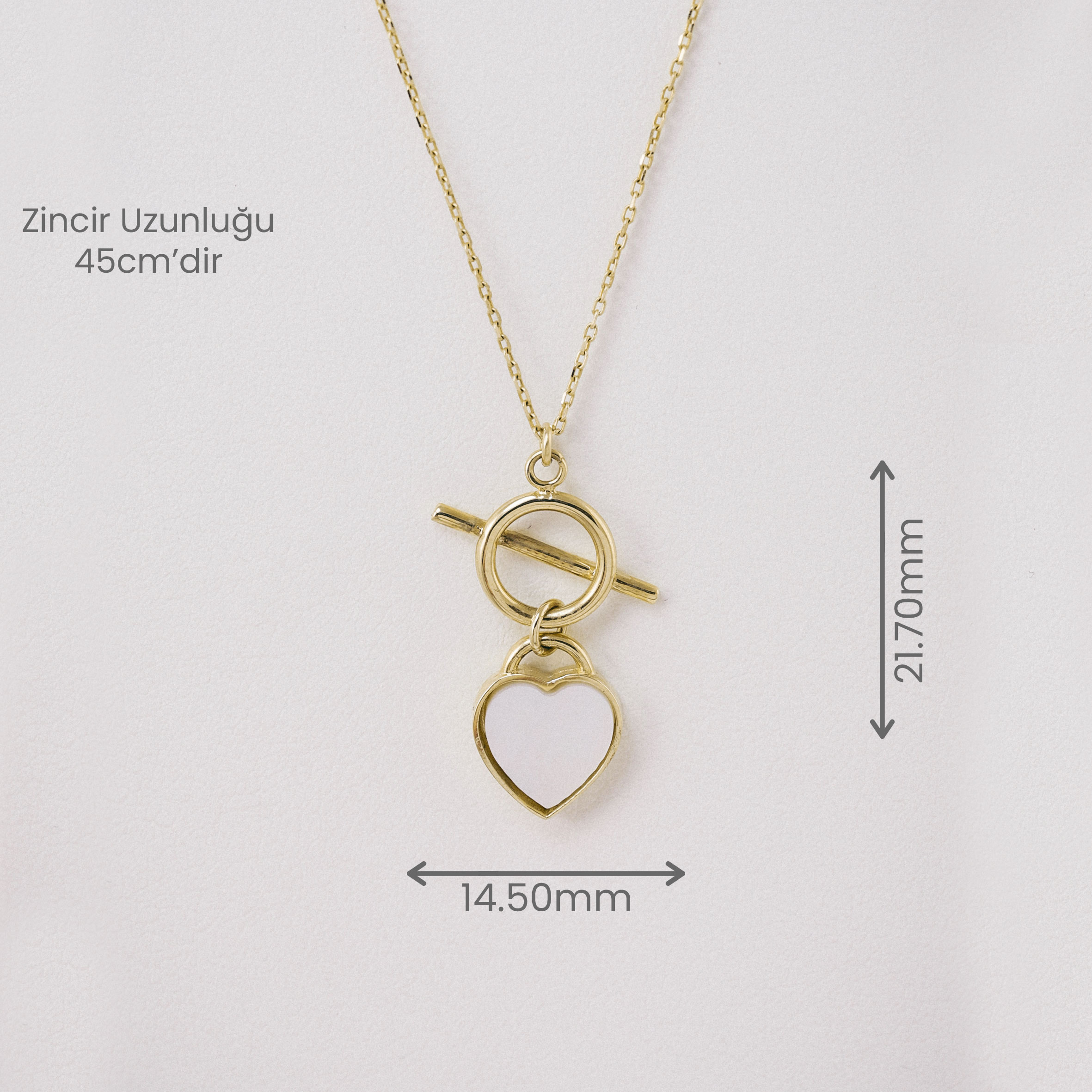 14 Ayar Altın Beyaz Mineli Kalp Toka Kolye