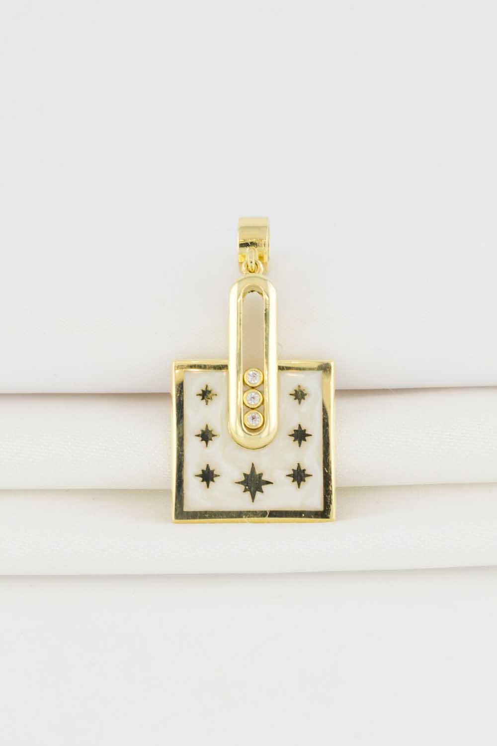 14 Ayar Altın Beyaz Mineli Tasarım Kolye Ucu