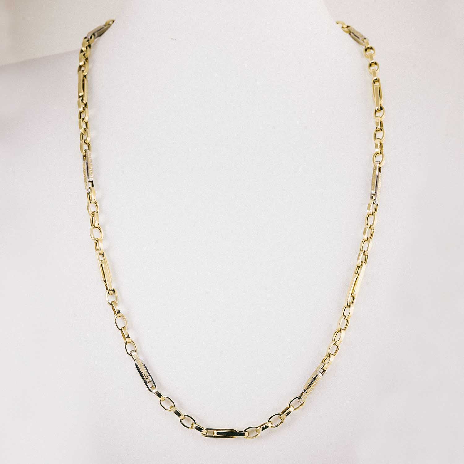 Zincir Kolye 14 Ayar Altın Beyaz ve Sarı Renkli Kütleli Halka Zincir Kolye