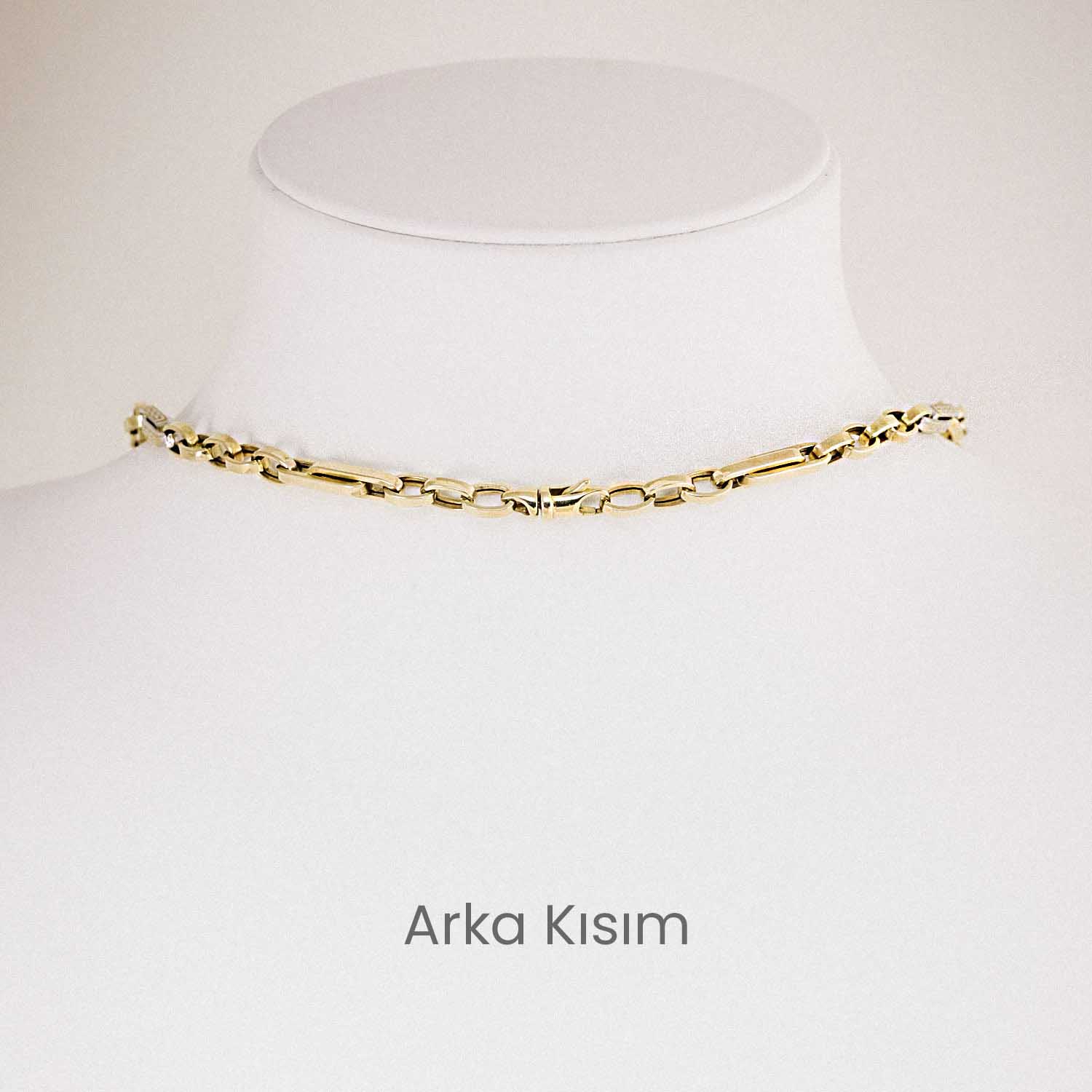 Zincir Kolye 14 Ayar Altın Beyaz ve Sarı Renkli Kütleli Halka Zincir Kolye