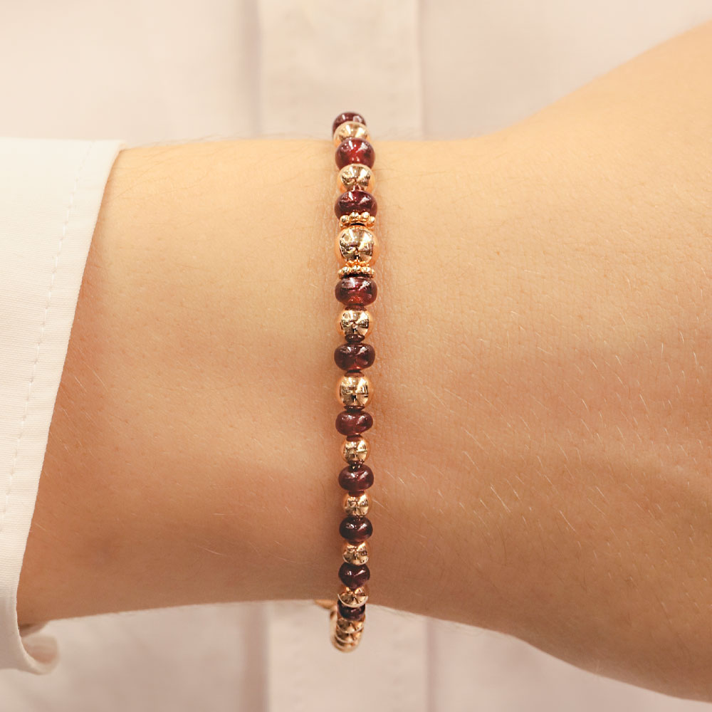 14 Ayar Altın Bordo Taşlı Erkek Bileklik