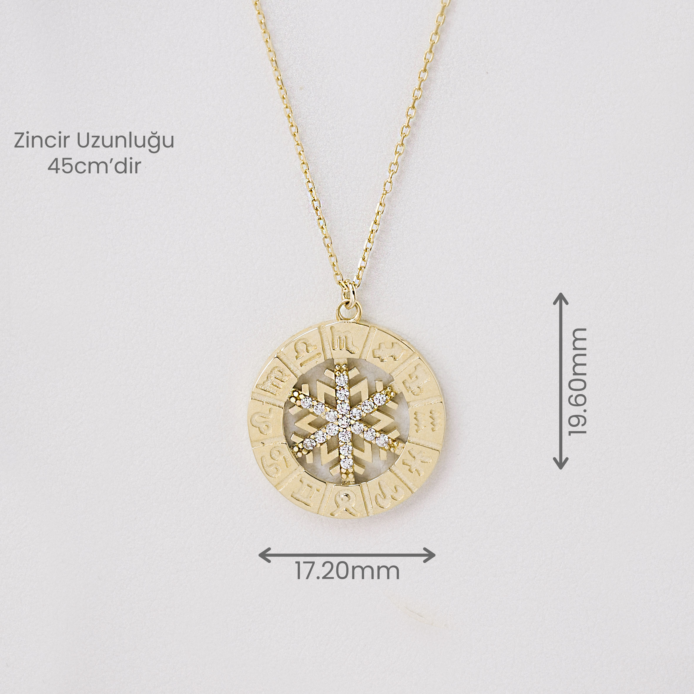 14 Ayar Altın Burç Sembolü ve Kar Tanesi Kolye