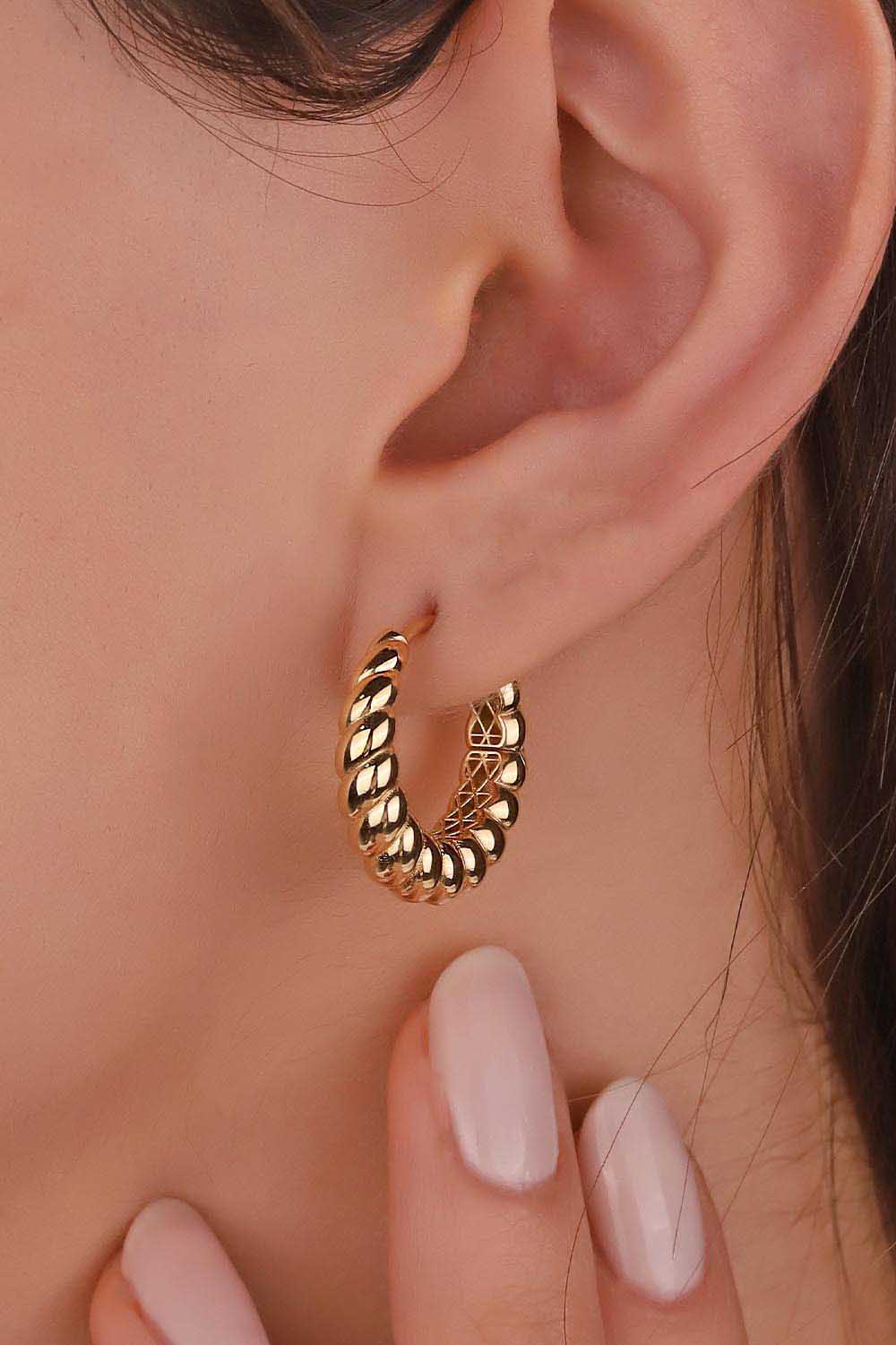 Halka Küpe 14 Ayar Altın Burgu Halka Küpe