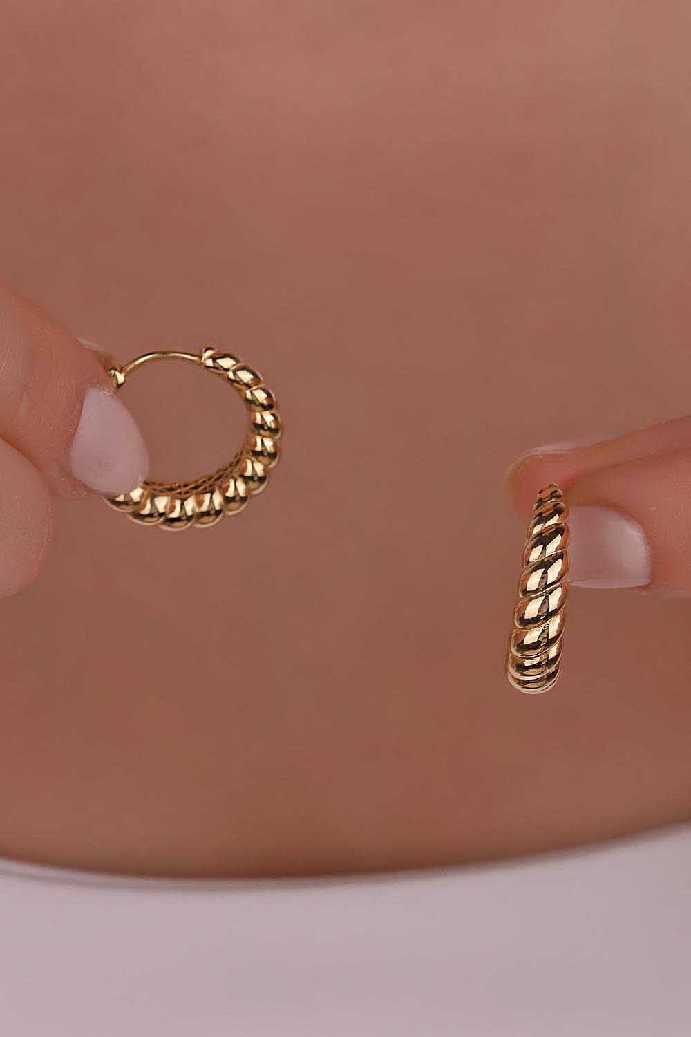 Halka Küpe 14 Ayar Altın Burgu Halka Küpe