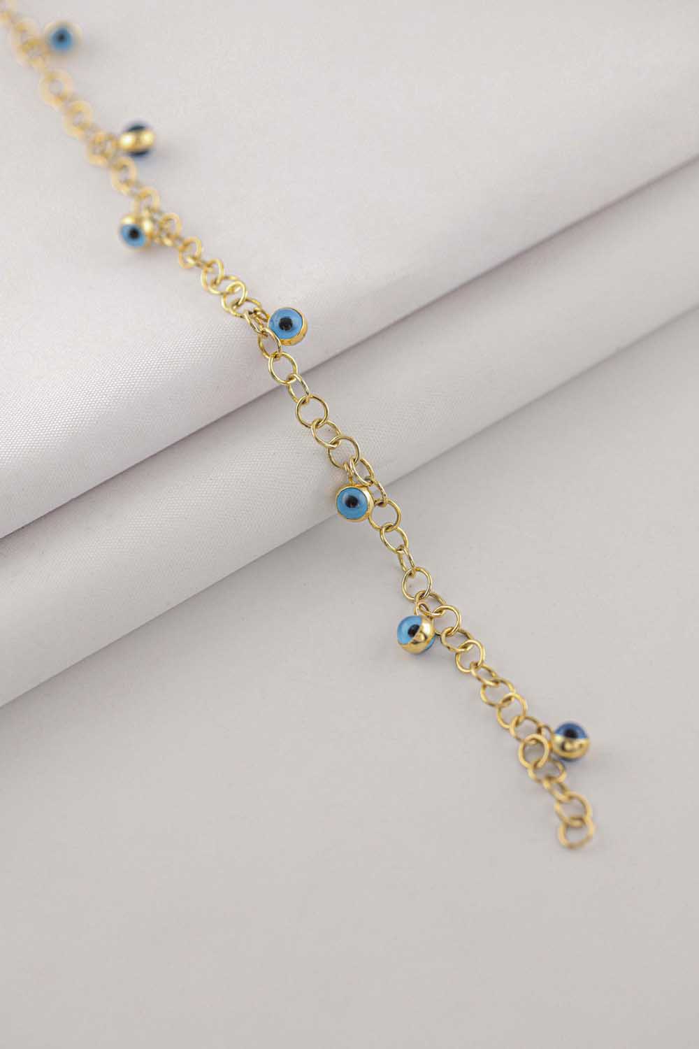 Nazar Boncuklu Bileklik 14 Ayar Altın Cam Göz Tasarımlı Bileklik