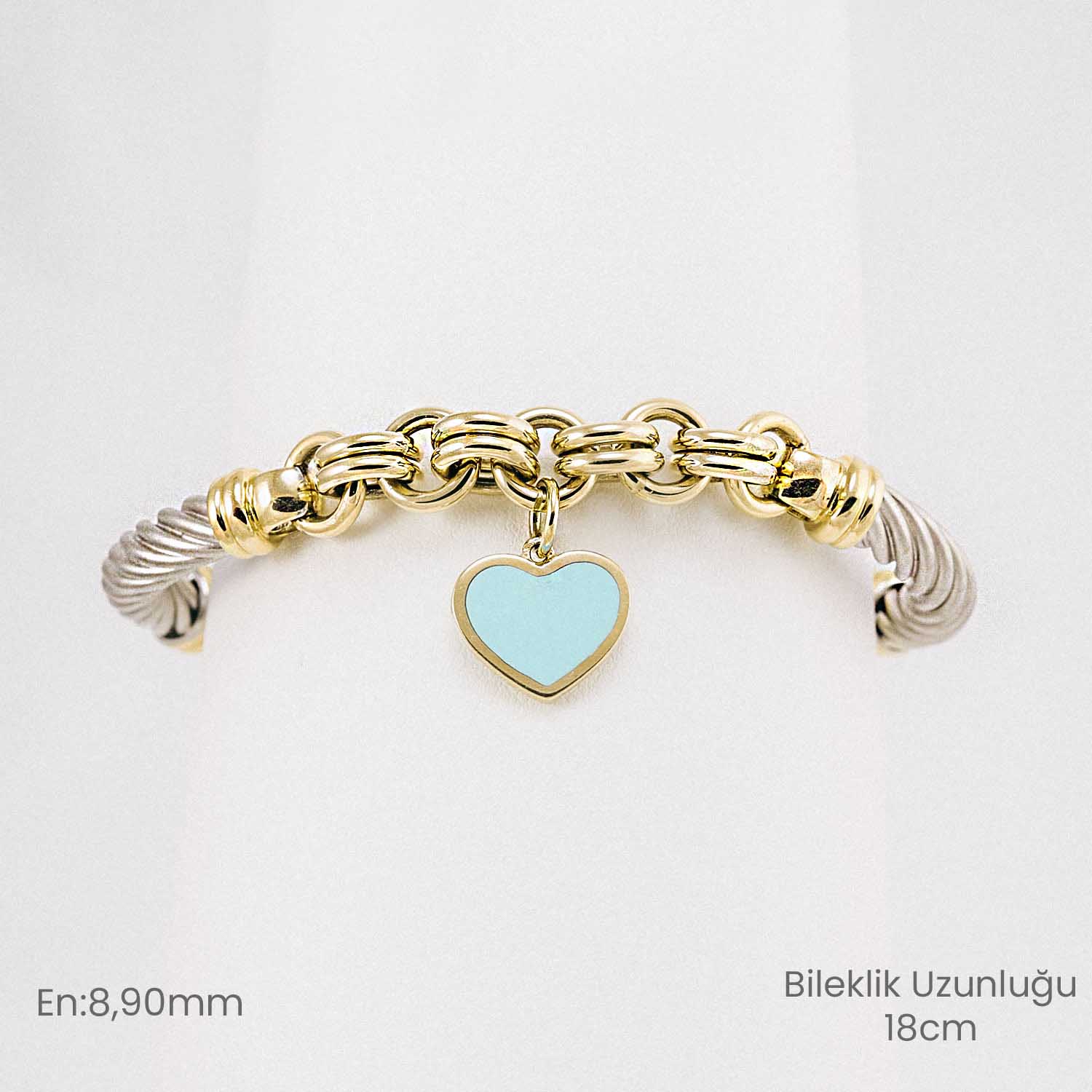 14 Ayar Altın Kalp Charm Cetaş Bileklik 