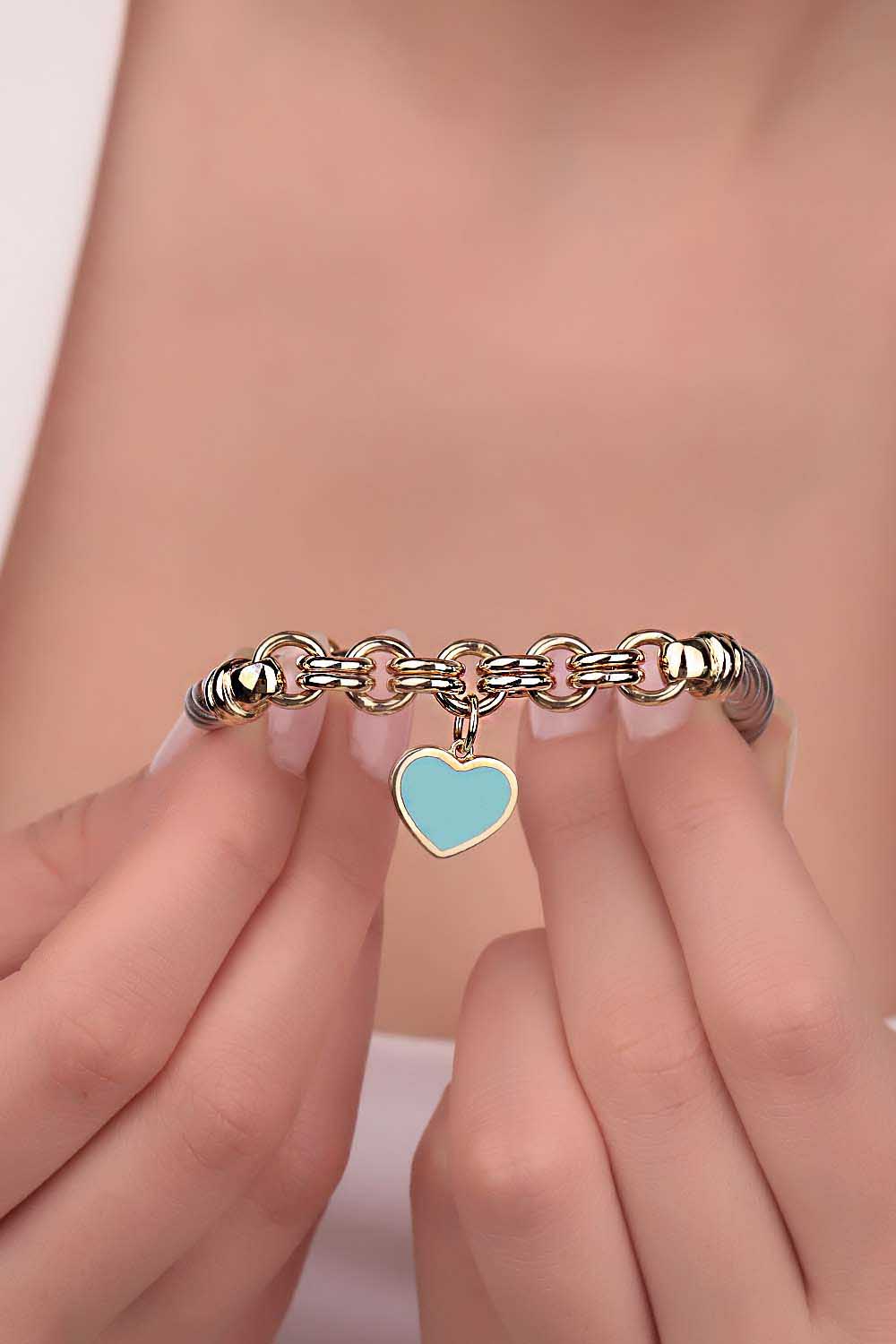 14 Ayar Altın Kalp Charm Cetaş Bileklik 