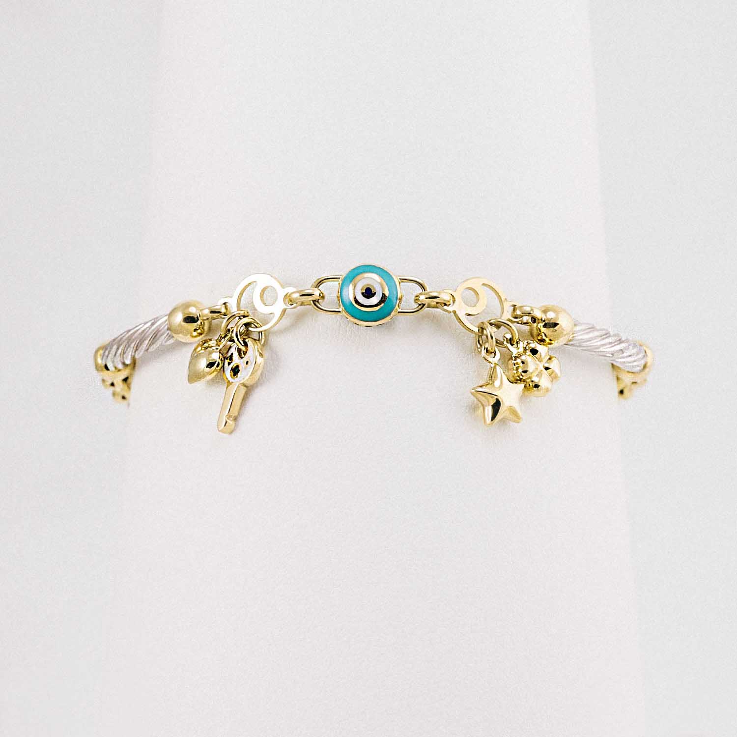 14 Ayar Altın Nazar Boncuklu ve Charm Cetaş Figürlü Bileklik 