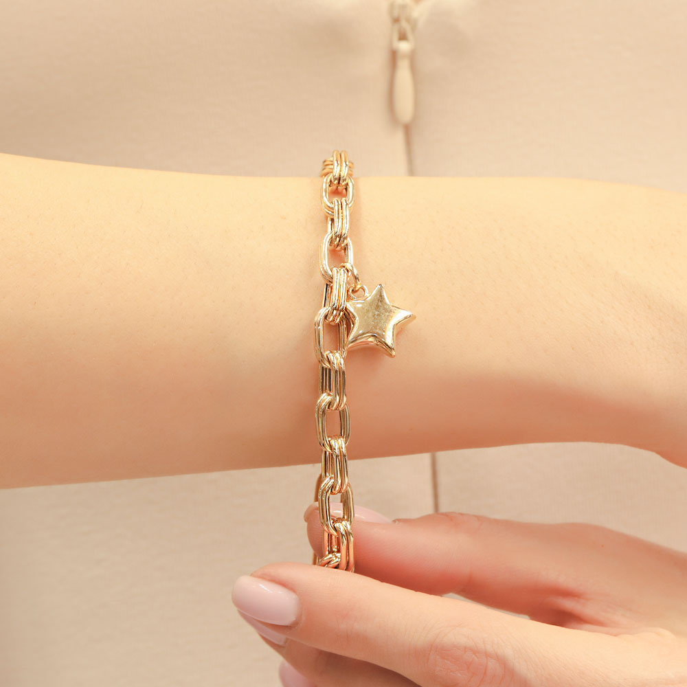 14 Ayar Altın Cetaş Kalpli Halka Zincir Bileklik