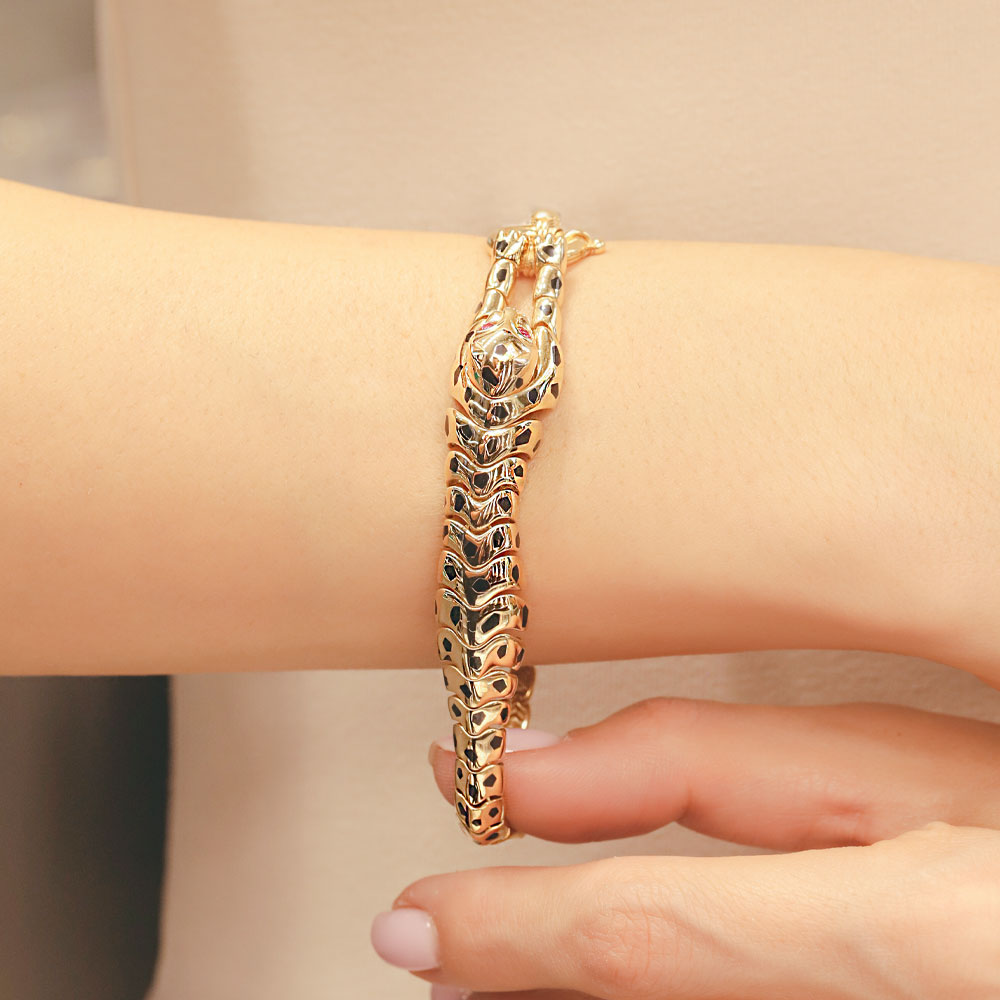 14 Ayar Altın Cetaş Panter Figürlü Bileklik