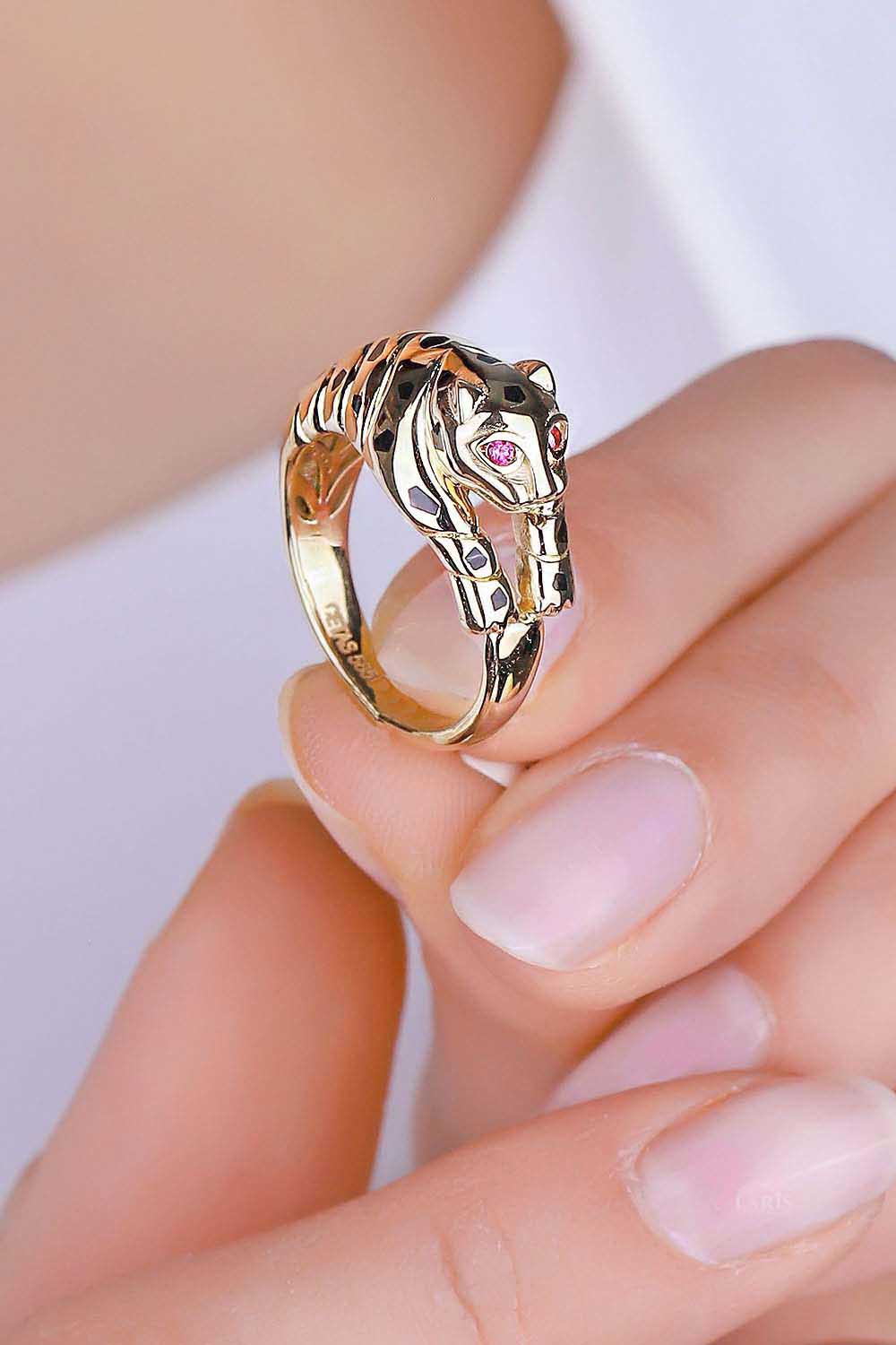 Cetaş Yüzük 14 Ayar Altın Cetaş Panter Yüzük