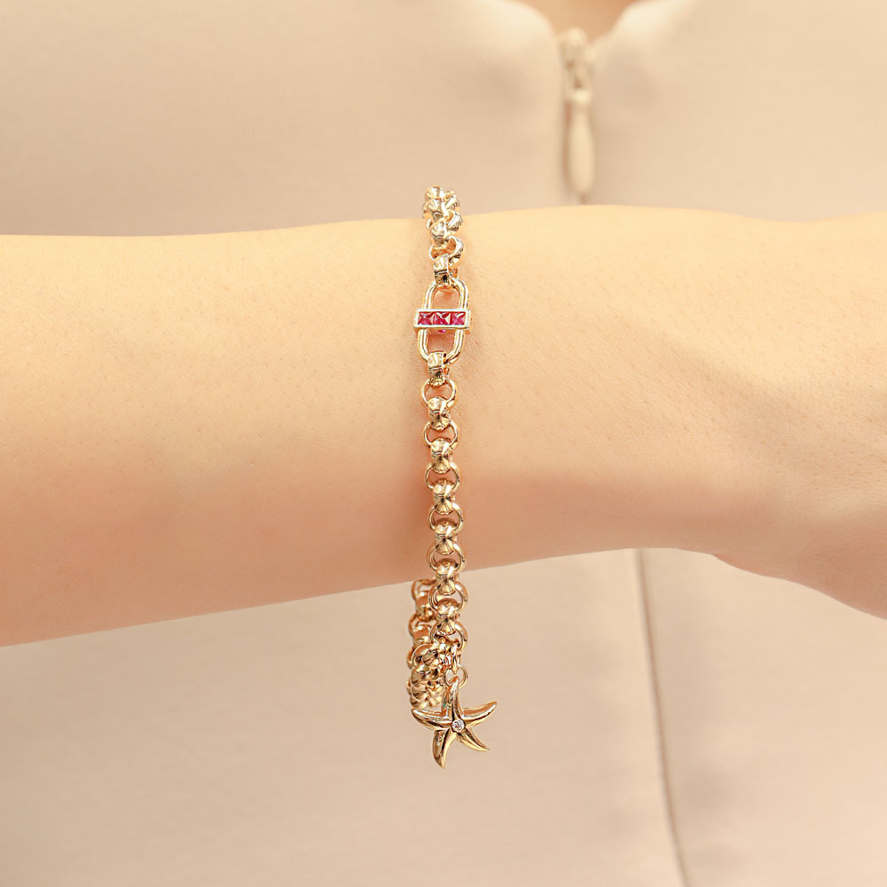 Figürlü Bileklik 14 Ayar Altın Cetaş Yakut Taşlı Yıldız Figürlü Bileklik