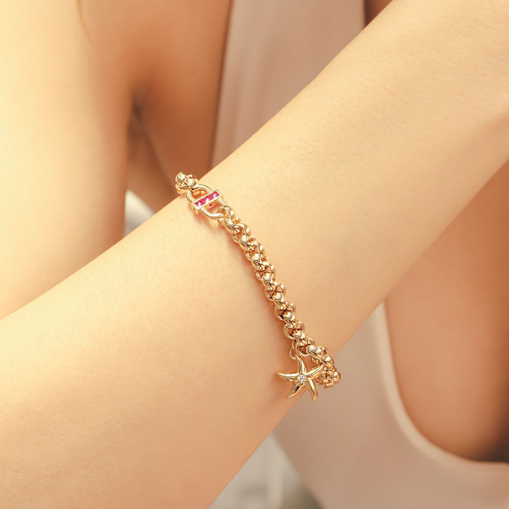 Figürlü Bileklik 14 Ayar Altın Cetaş Yakut Taşlı Yıldız Figürlü Bileklik