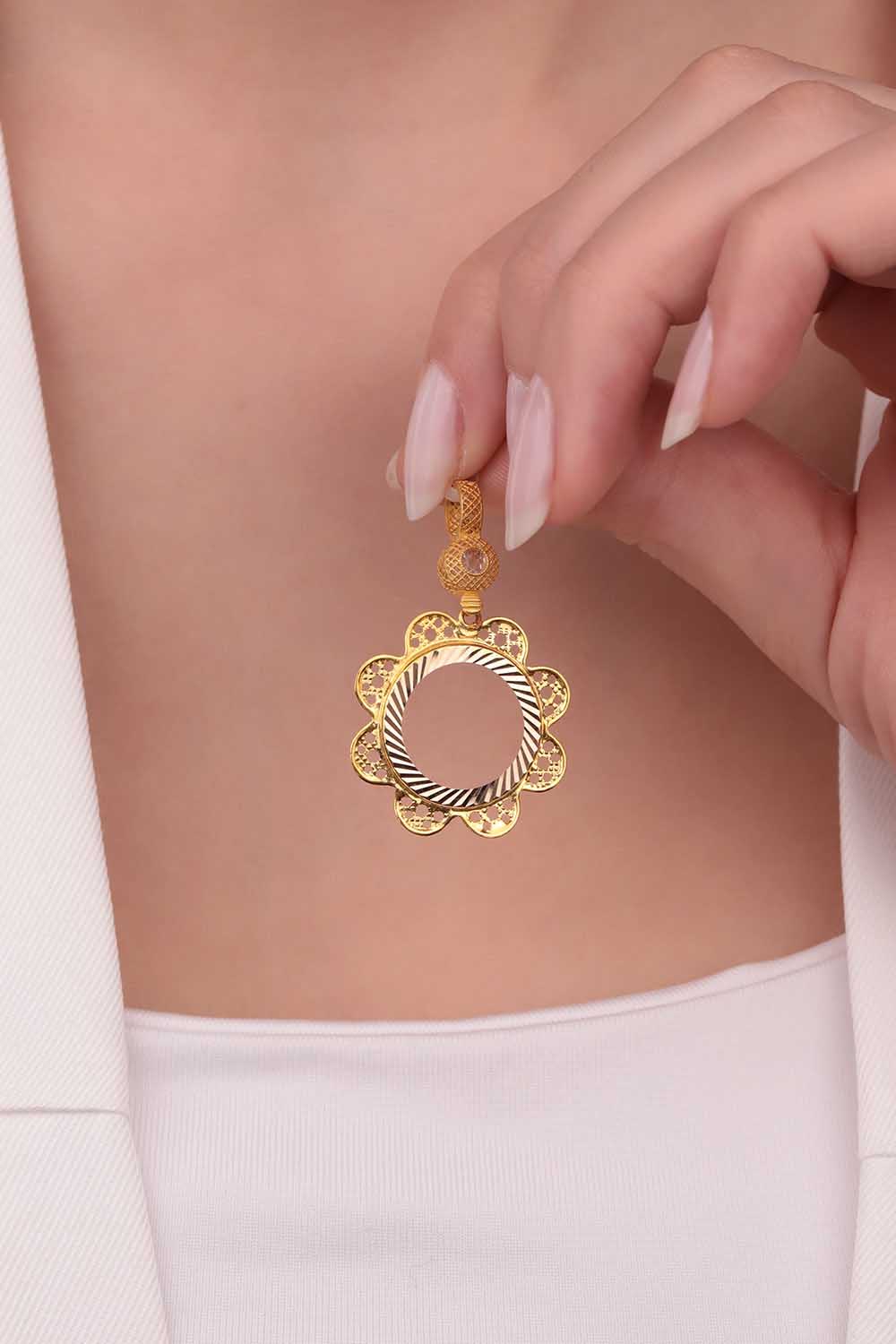 Kolye Ucu 14 Ayar Altın Çeyreklik Çerçeve Kolye Ucu