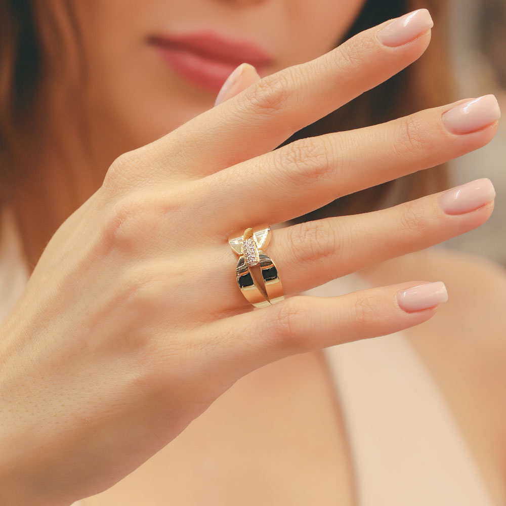 14 Ayar Altın Çift Kollu Modern Kadın Yüzük