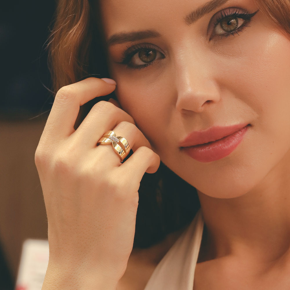 14 Ayar Altın Çift Kollu Modern Kadın Yüzük