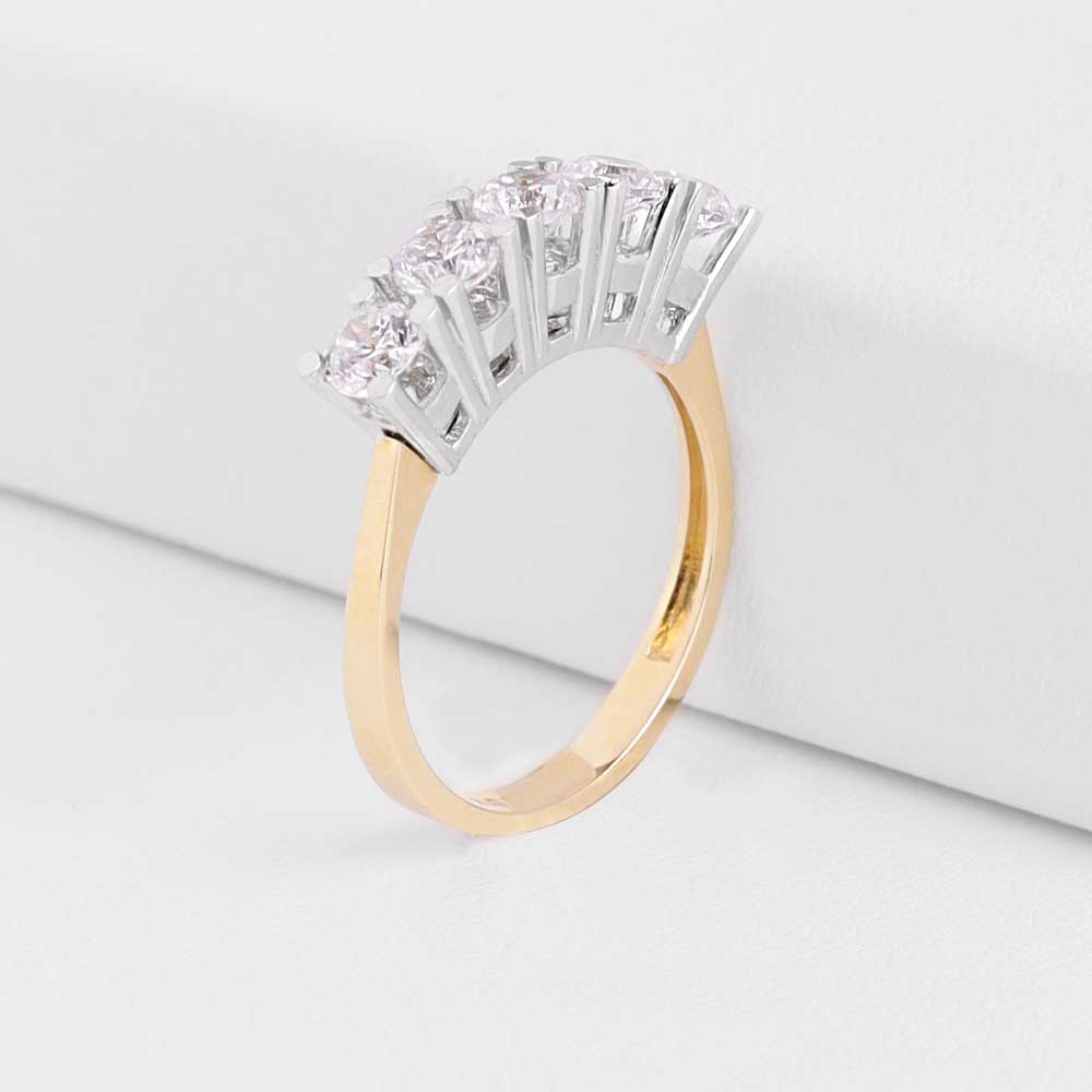 14 Ayar Altın Çift Renk Beştaş Yüzük