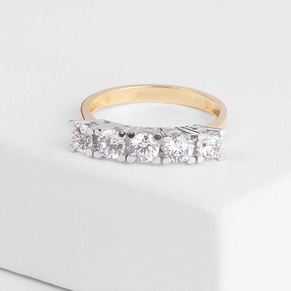 14 Ayar Altın Çift Renk Beştaş Yüzük