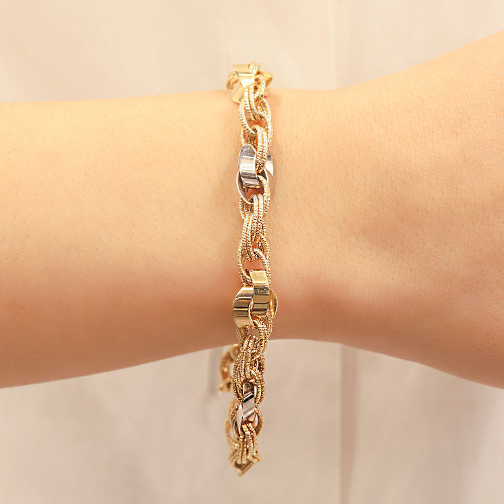 14 Ayar Altın Çift Renk Tasarım Bileklik