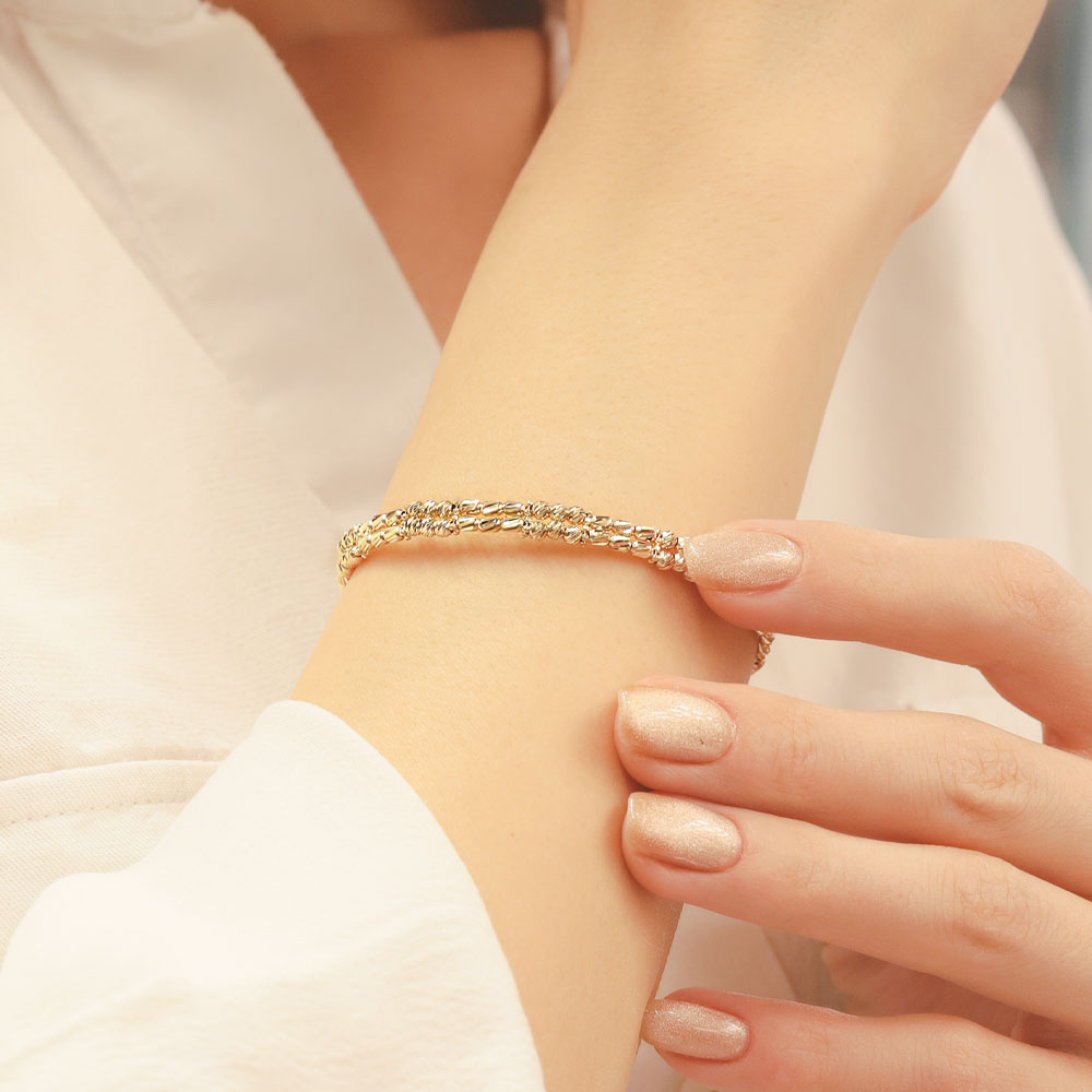 14 Ayar Altın Çift Sıra Örgü Dokulu Kelepçe Bileklik