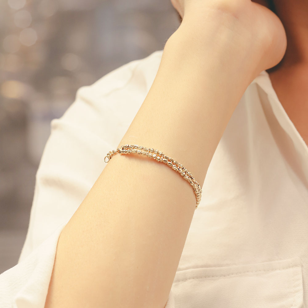 14 Ayar Altın Çift Sıra Örgü Dokulu Kelepçe Bileklik