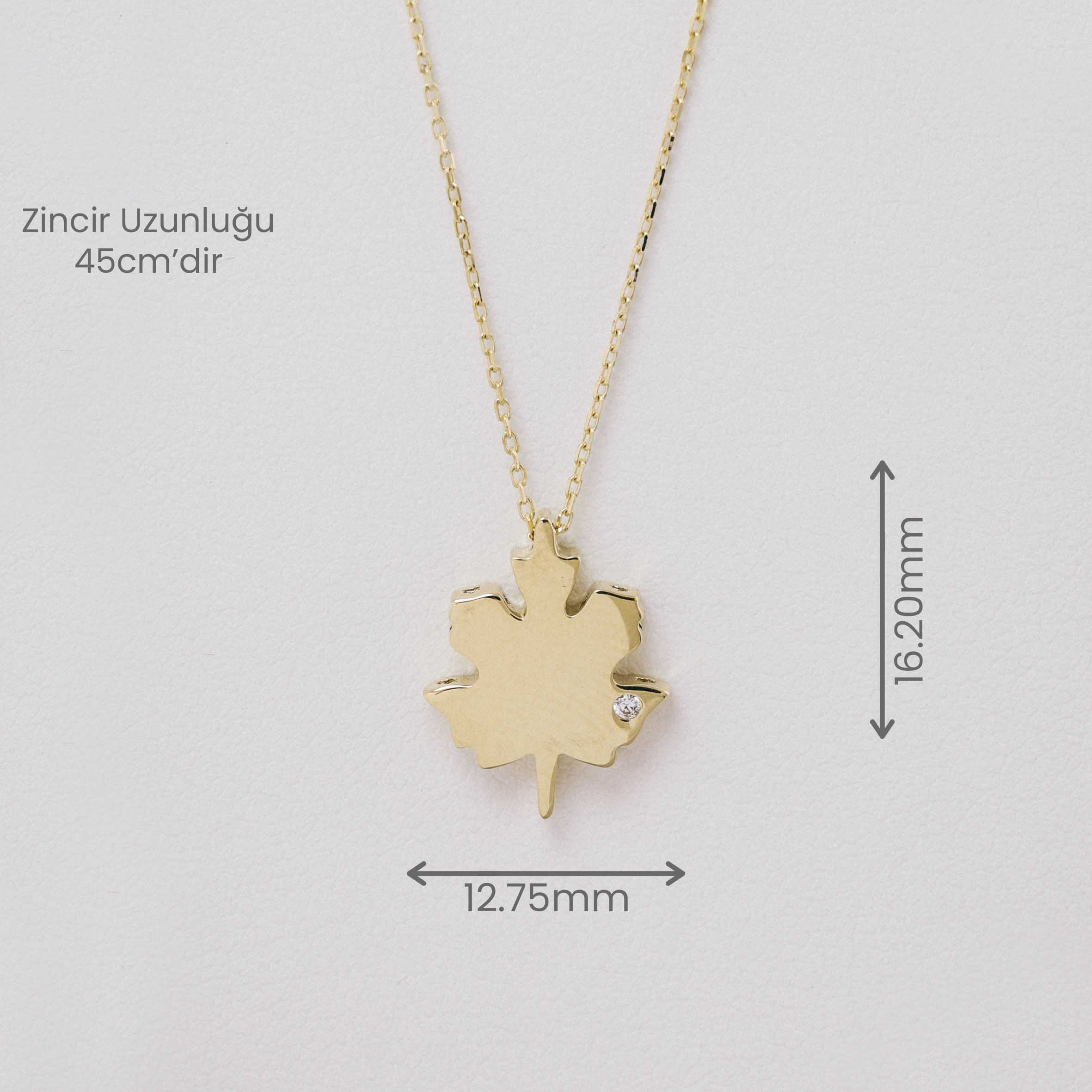 14 Ayar Altın Çınar Yaprağı Kolye