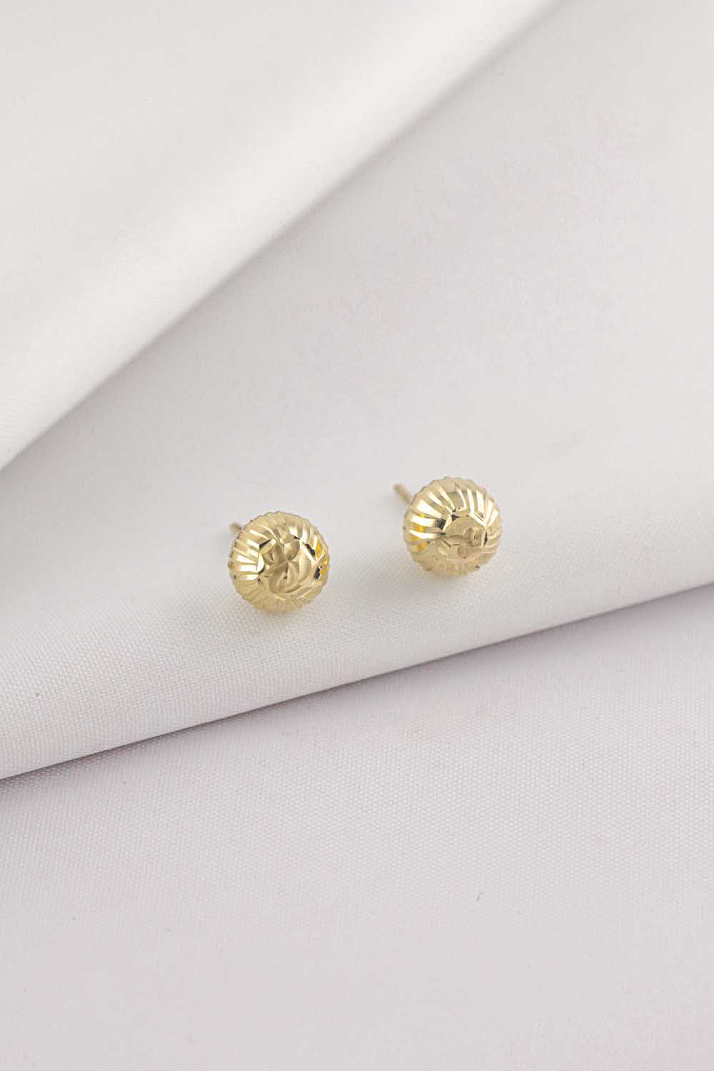 14 Ayar Altın Çizgili Top Küpe